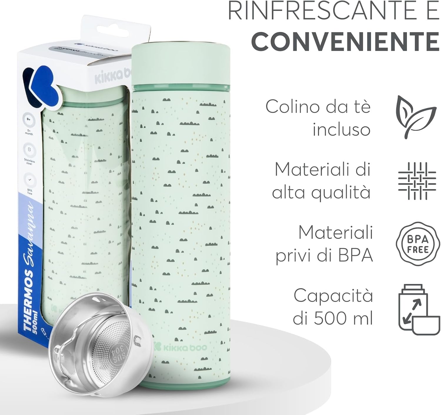 Thumbnail 3 de KikkaBoo Bouteille isotherme Savanna 500 ml – inox 304, filtre thé