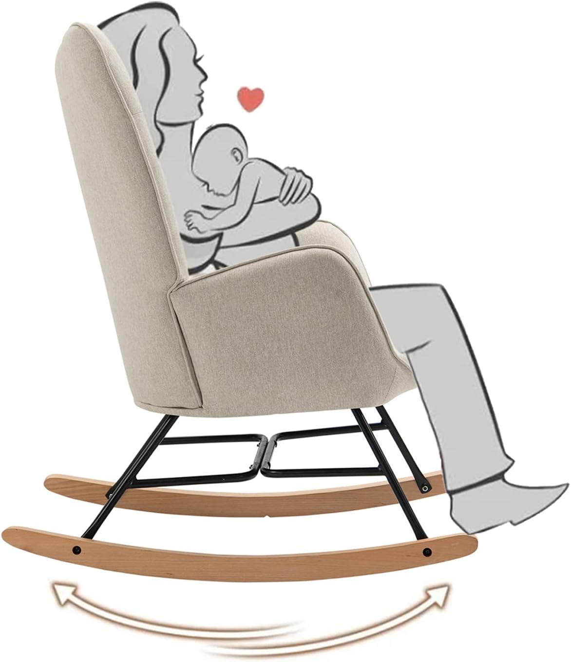 Thumbnail 5 de MEUBLE COSY rocking chair for nursery, nursing & reading – beige fabric with metal legs and wood base