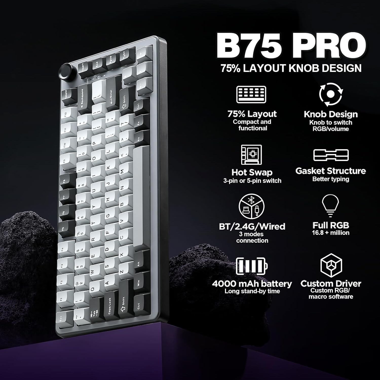 Thumbnail 1 de YUNZII B75 PRO Wireless Mechanical Keyboard (75% with Knob, Hot-Swap, Tri-Mode)