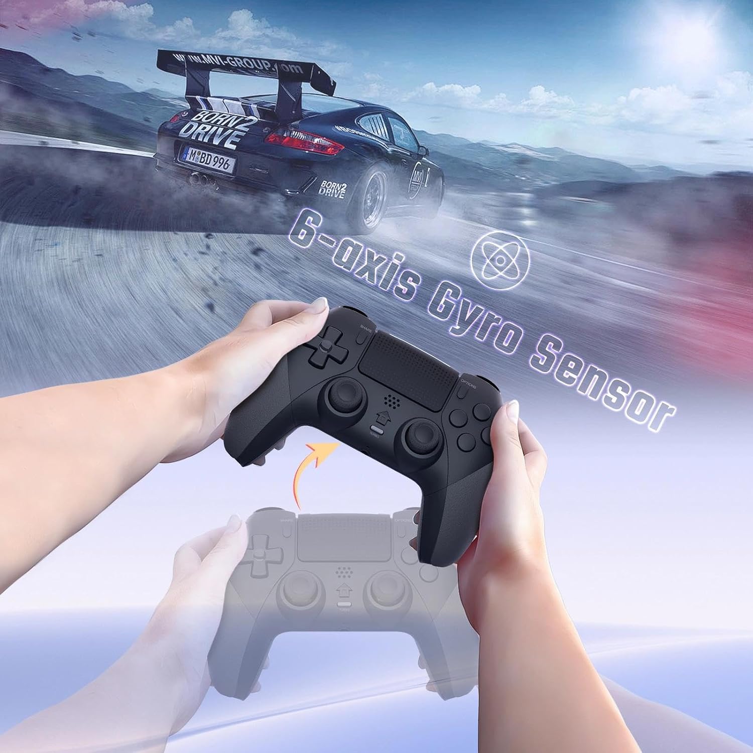 Thumbnail 2 de LATEC Mando inalámbrico para PS4 con Bluetooth, macros y sensor giroscópico 6 ejes (negro)