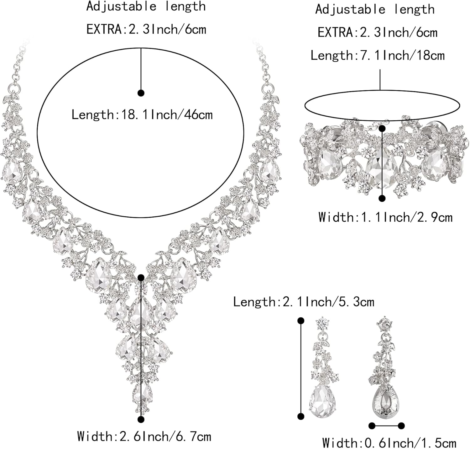 Thumbnail 4 de Parure bijoux de mariage Clearine : collier, boucles d’oreilles et bracelet en cristal “Fleur” ton argent