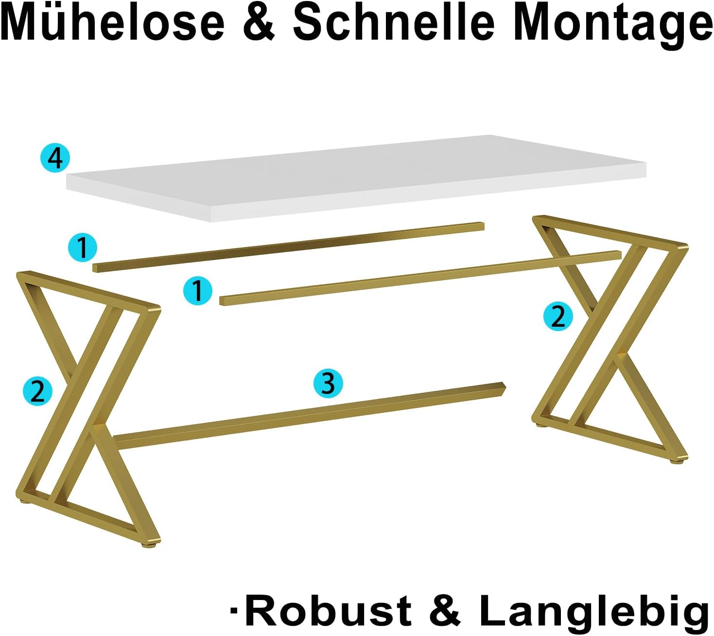 Thumbnail 6 de LVB Scrivania bianca e oro moderna per PC in legno e metallo, compatta per studio e home office