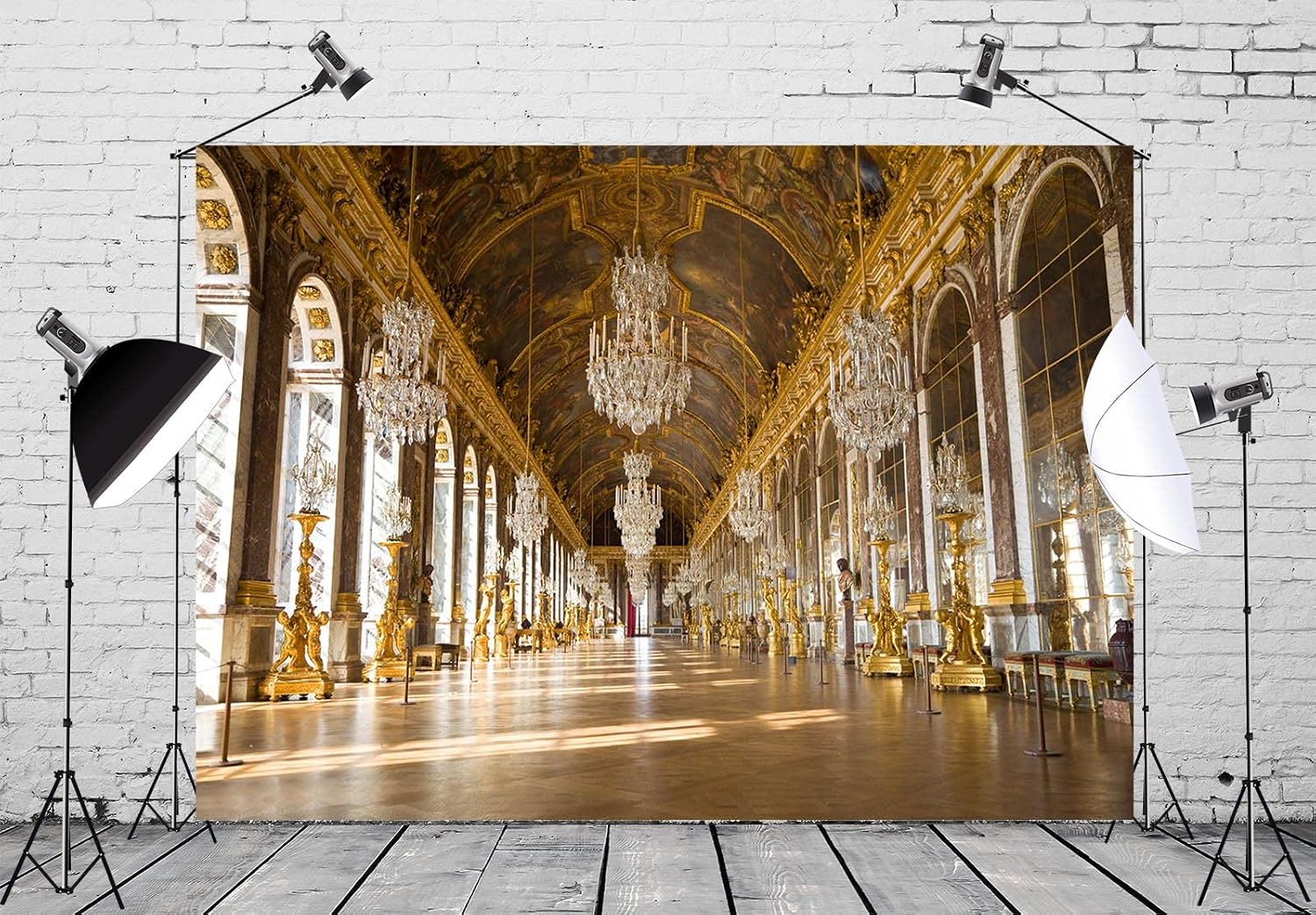 Detalle de BELECO 2.1 x 1.5m Royal Palace of Versailles Fabric Backdrop (Hall of Mirrors style) for photoshoots