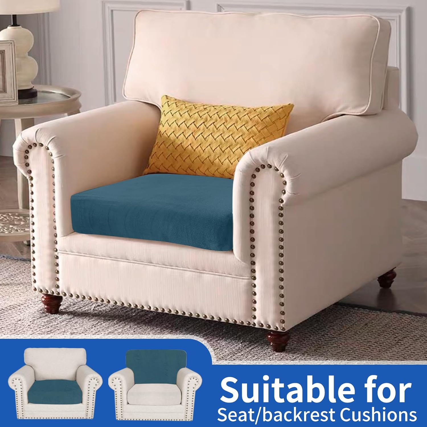 Thumbnail 1 de Copriseduta Divano Elasticizzato in Velluto Blu Pavone Ystyle – Grande 1 Posto, Universale