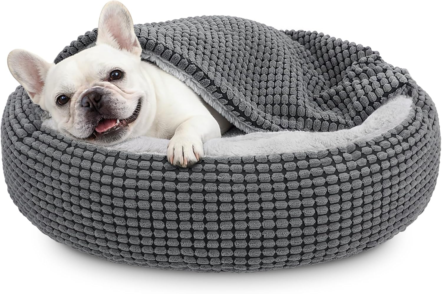 Detalle de SIWA MARY PB0053-GY-23IN Hooded Donut Pet Bed, 26-Inch Plush, Washable