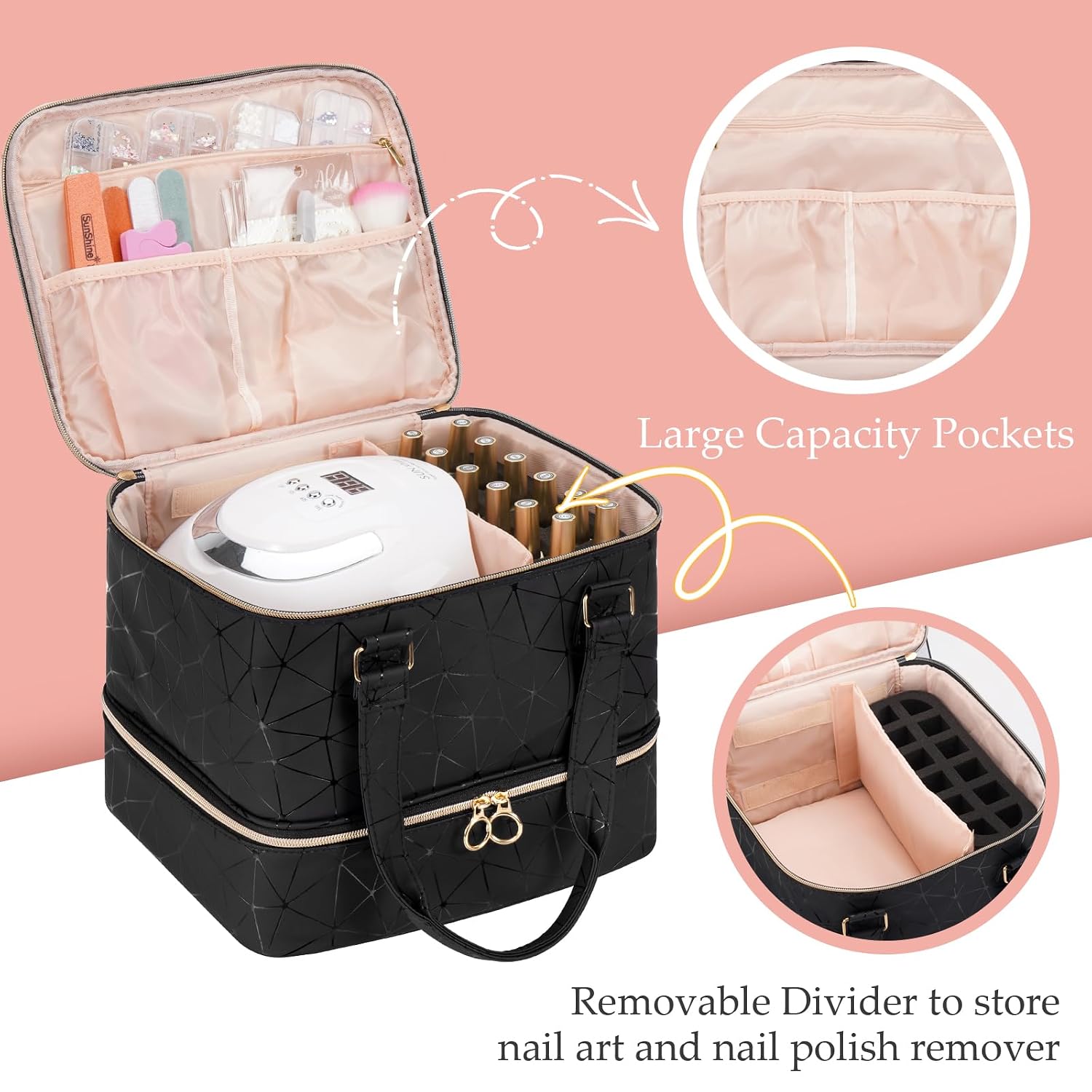 Thumbnail 4 de Uross Nagellack Organizer für 54 Flaschen und LED-Nagellampe – Schwarz