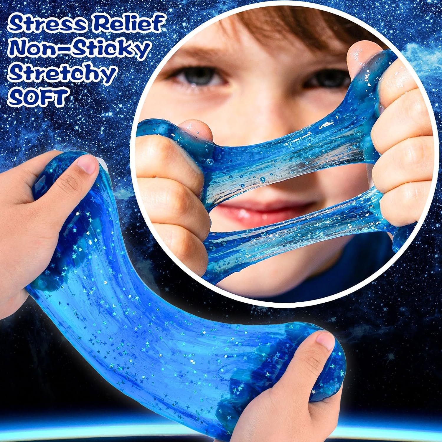 Thumbnail 2 de 24 Pack Blue Galaxy Slime Party Favors, Individual Lidded Cups with Stars