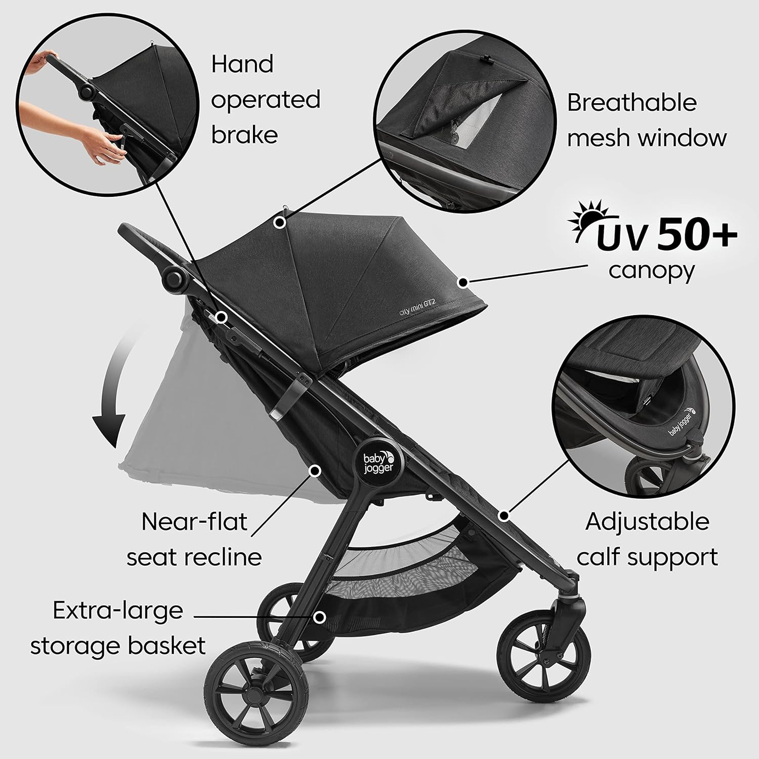 Thumbnail 5 de Baby Jogger City Mini GT2 All-Terrain Pushchair (Opulent Black) | Lightweight foldable stroller