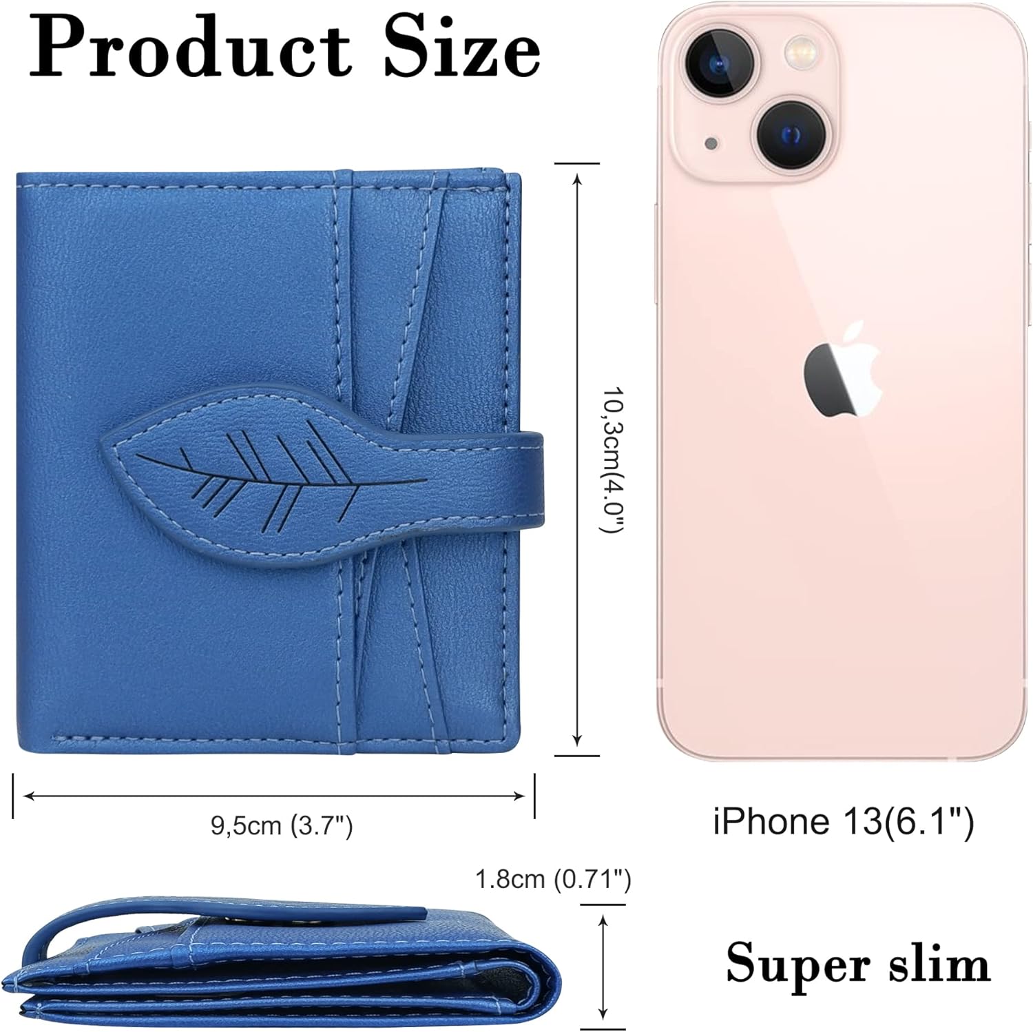 Detalle 2 de conisy Small Purses for Women with RFID Blocking – Shiny Blue Leather Bifold Wallet