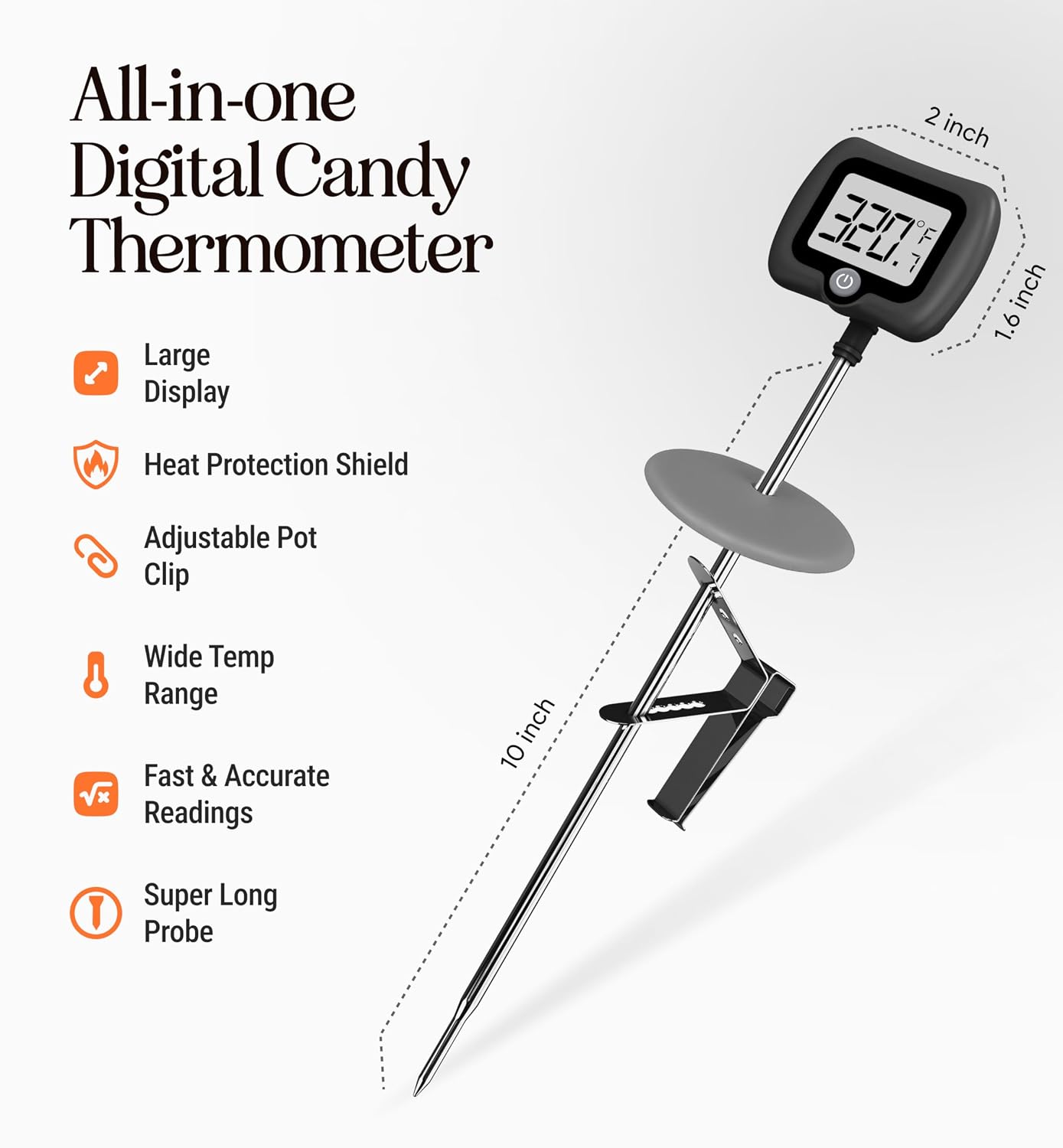 Detalle de Craft911 DT105 Digital Candy Thermometer with Pot Clip and 10-Inch Stainless Steel Probe