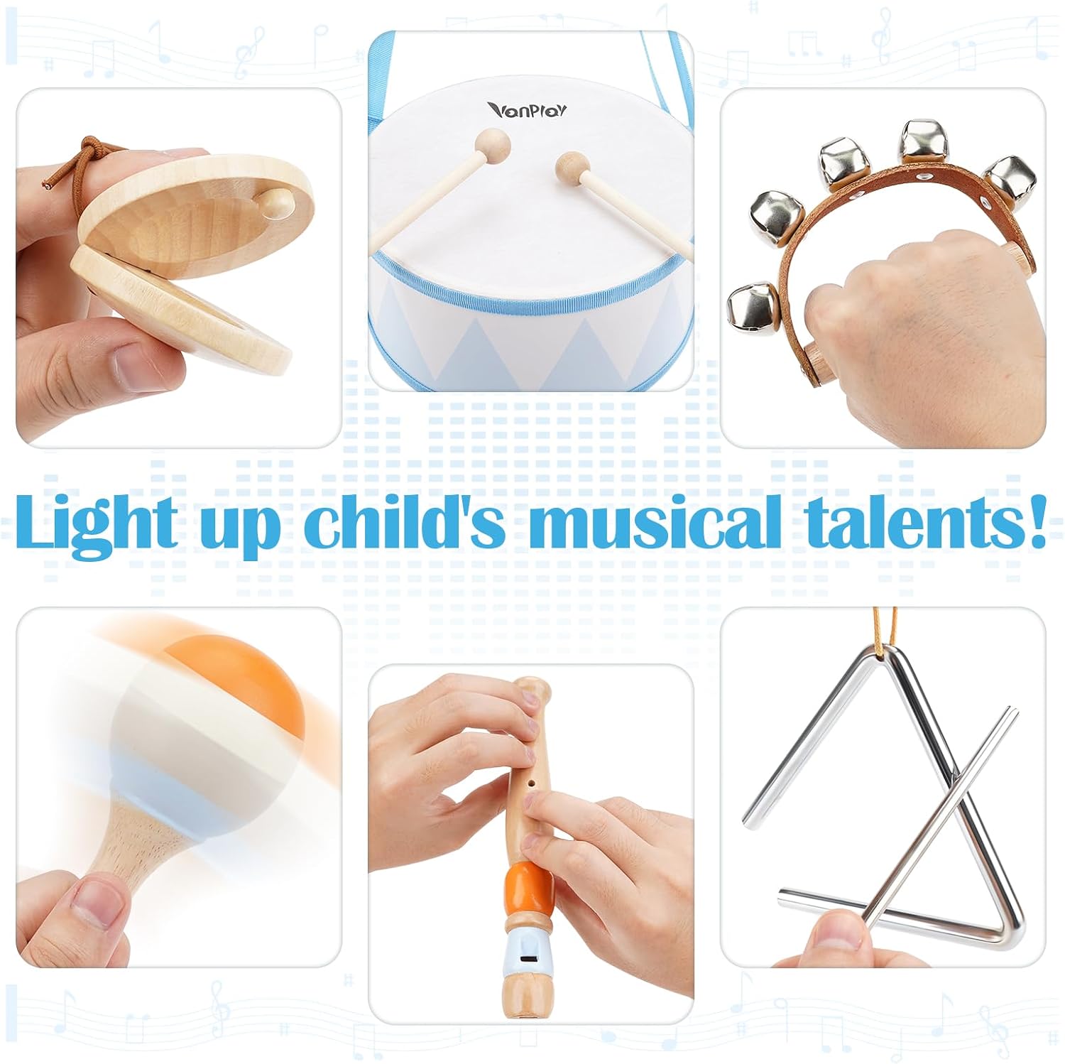 Thumbnail 6 de Musikinstrumente Kinder Trommel 6 in 1 – Holzspielzeug Montessori Set