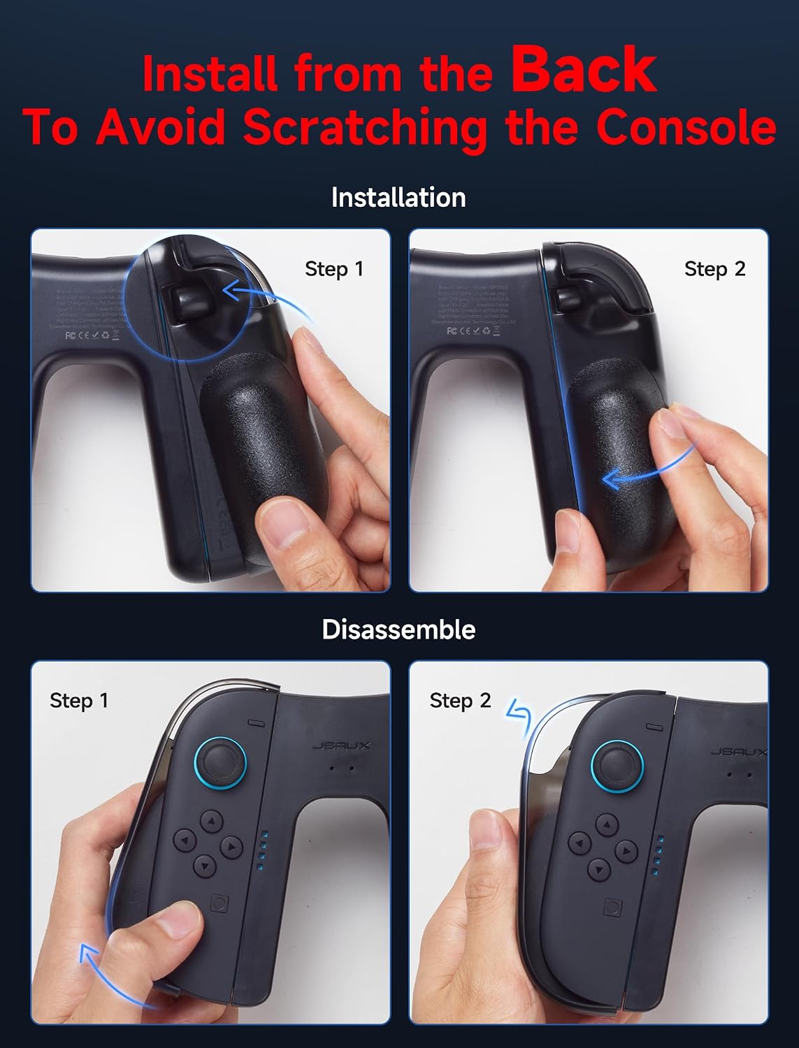 Detalle de JSAUX ergonomischer Switch 2 Ladegriff mit Magnet-Snap-on, LED-Anzeige und 1,5-m-Kabel – für Laden beim Spielen