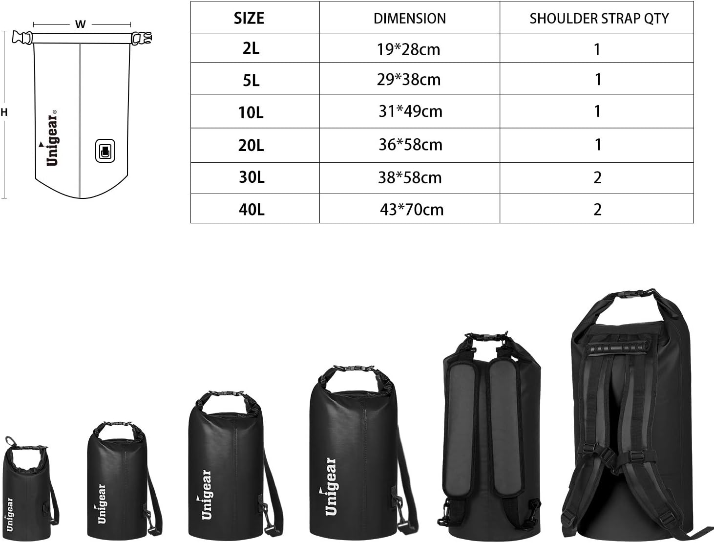 Detalle 1 de Unigear 2L Floating Waterproof Dry Bag with Roll-Top Closure and Phone Case