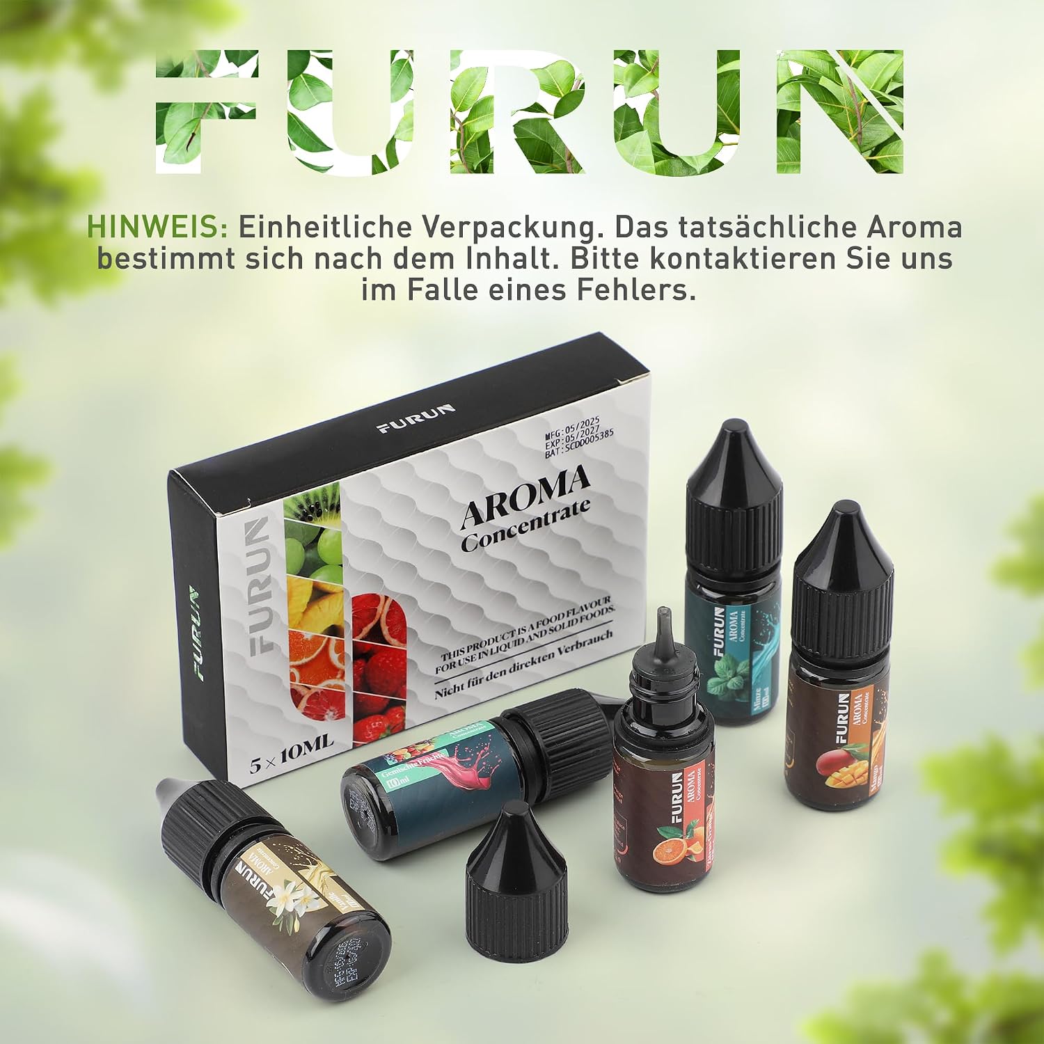 Detalle de Aromakonzentrat 5x10 ml Hochdosiertes Lebensmittelaroma – zum einfachen Mischen für Kochen, Backen & Getränke