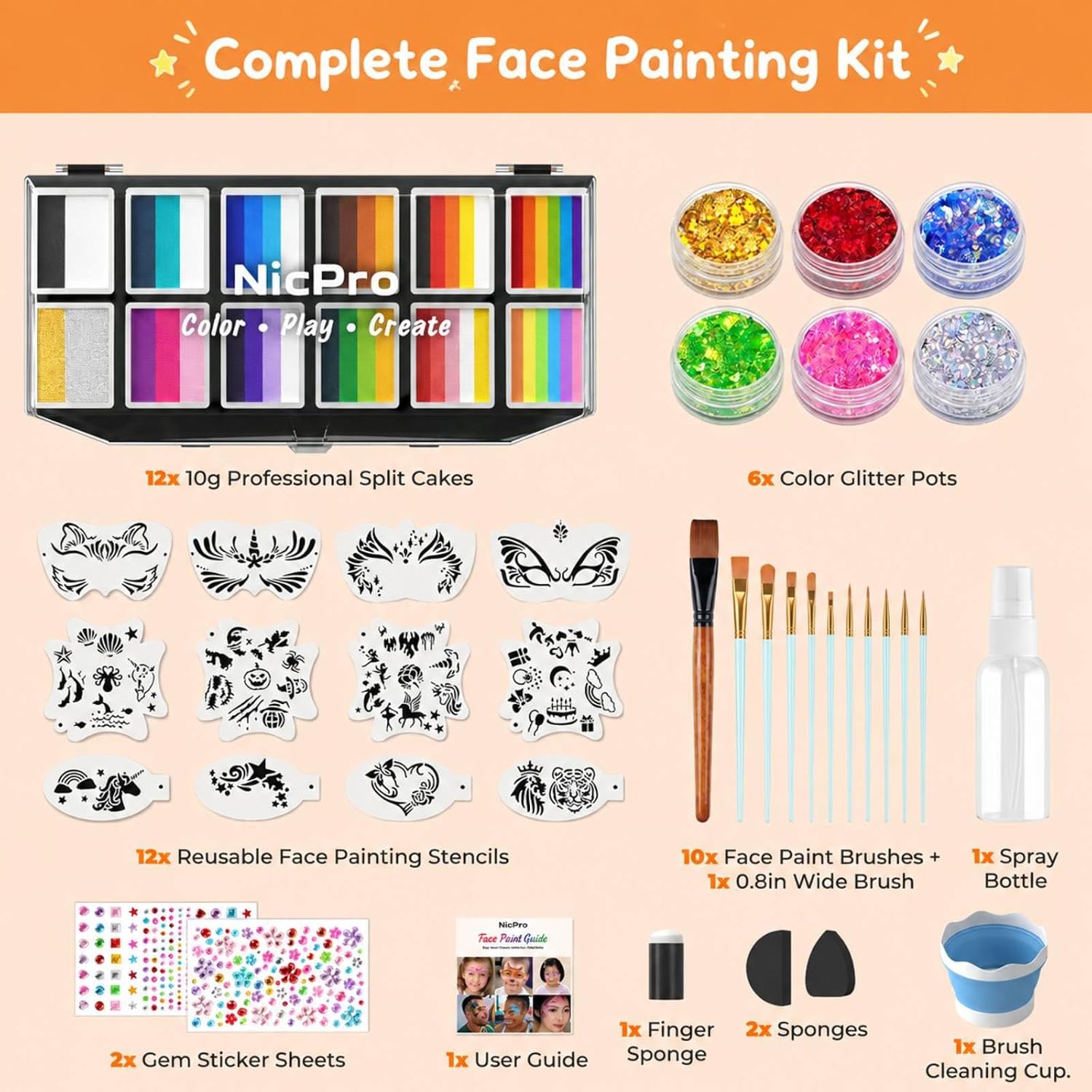 Thumbnail 1 de Nicpro Face Painting Kit, 10g Split Cakes