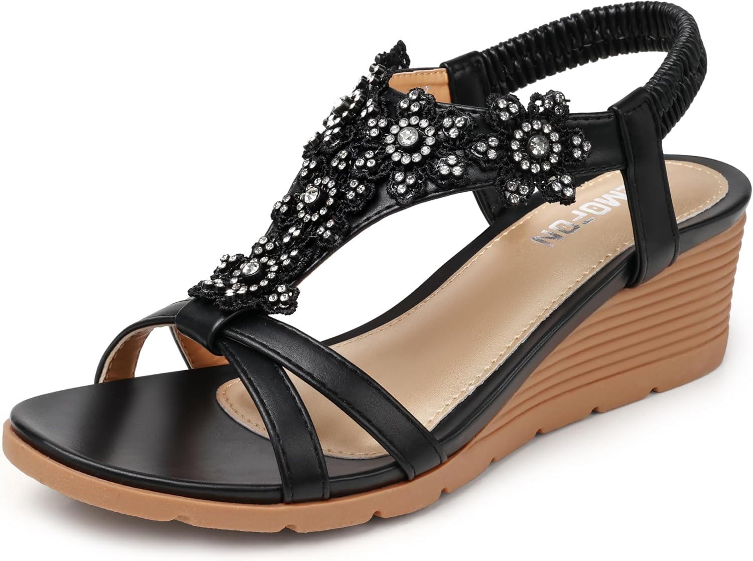 Imagen de TEMOFON Women's Low Wedge Heels Summer Dressy Platform Sandals with Elastic Ankle Strap en OfertitasTOP