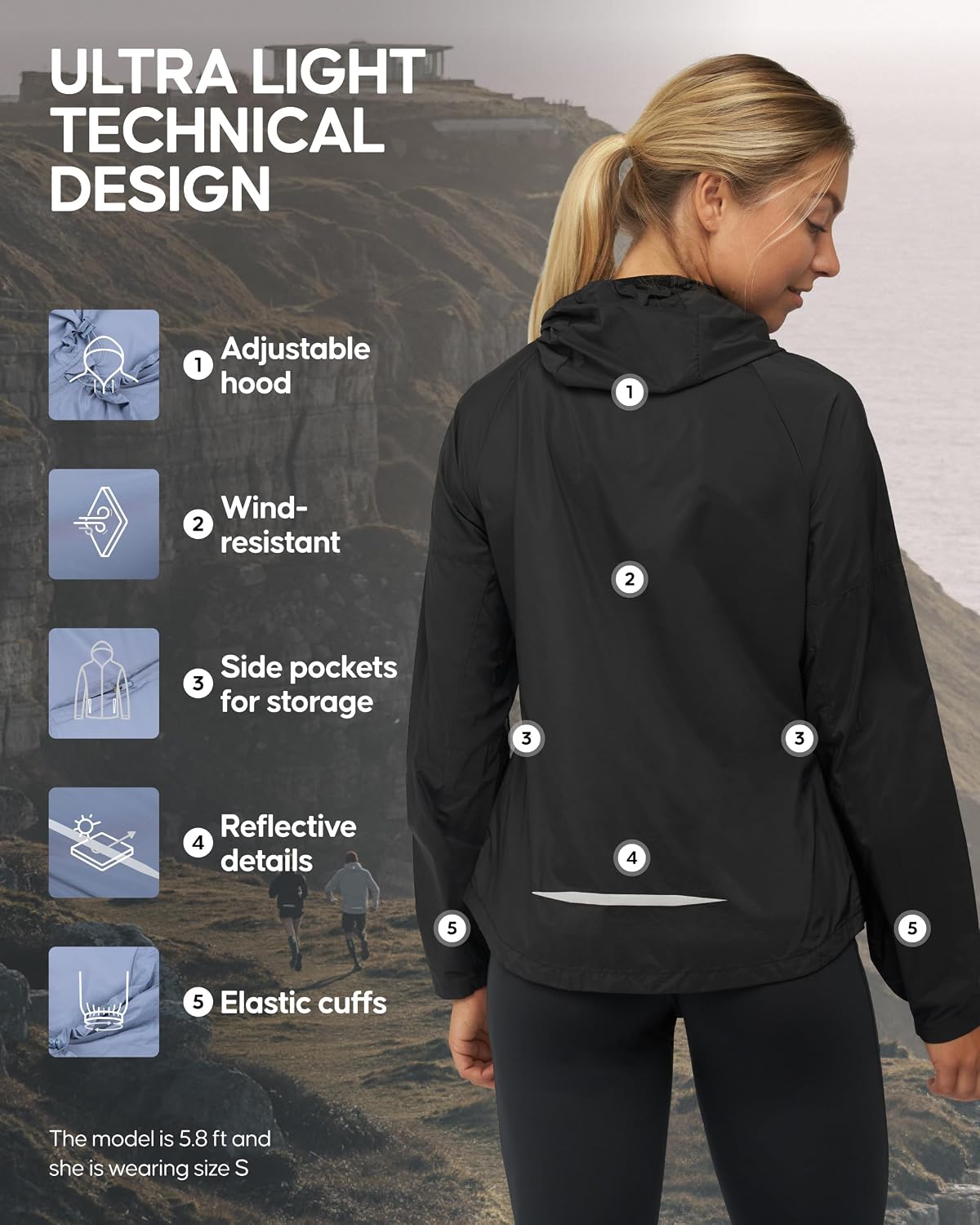 Detalle 2 de DANISH ENDURANCE Packaway Women's Windbreaker with Hood, Lightweight and Packable