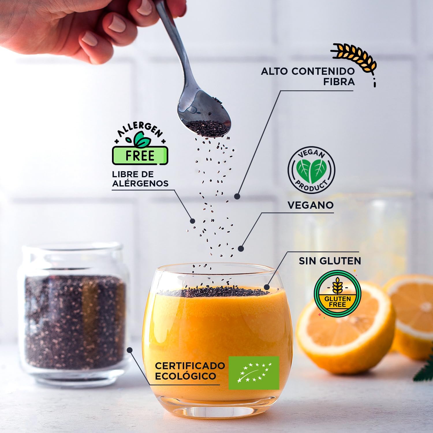Detalle 2 de DRASANVI Semilla de Chía Orgánica 🥄 Rica en Omega 3, 6, 9