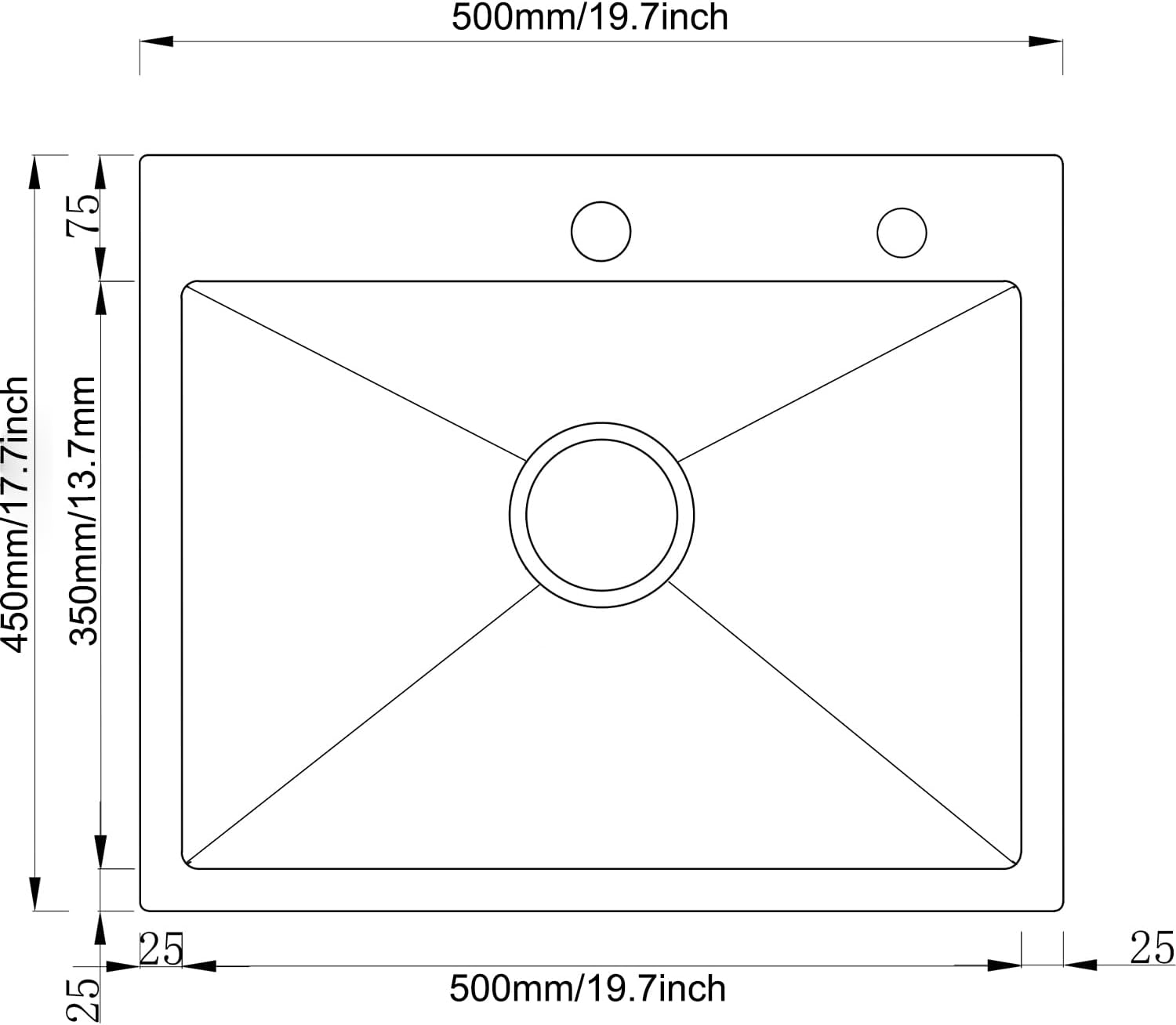 Detalle de Lavello Cucina 55 x 45 cm con 1 Vasca in Acciaio Inox e Set di Drenaggio