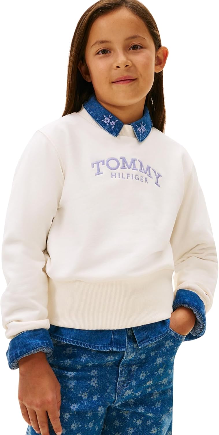 Detalle de Tommy Hilfiger High Rib Hem Crew Neck KG0KG08989 felpa pullover bambine e ragazze