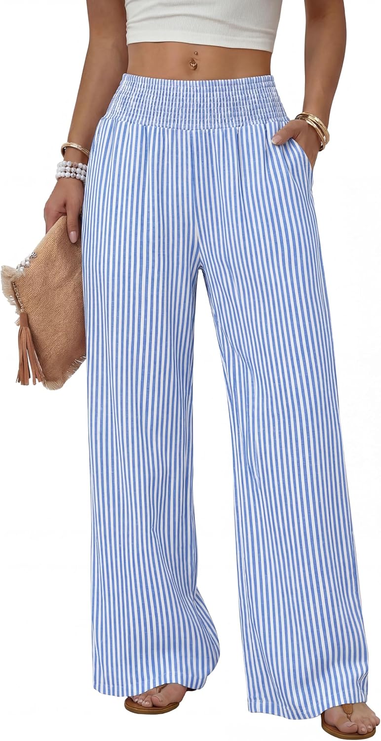 Detalle de SAMPEEL High-Waisted Wide-Leg Palazzo Pants with Pockets