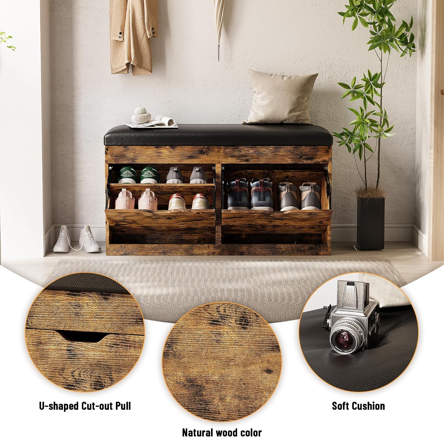Detalle 2 de Astimey Shoe Storage Bench, 40-Inch