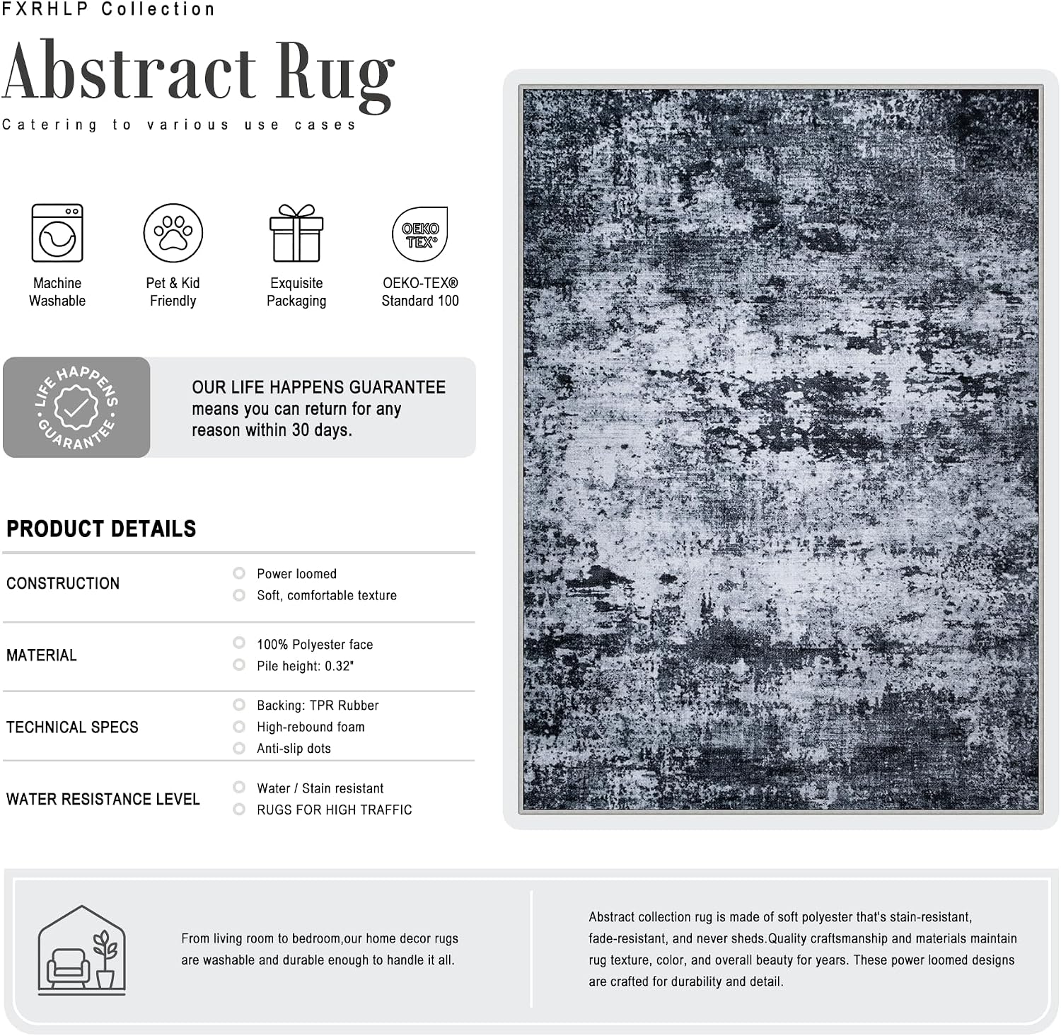 Detalle 2 de 5x7 Washable Modern Abstract Area Rug