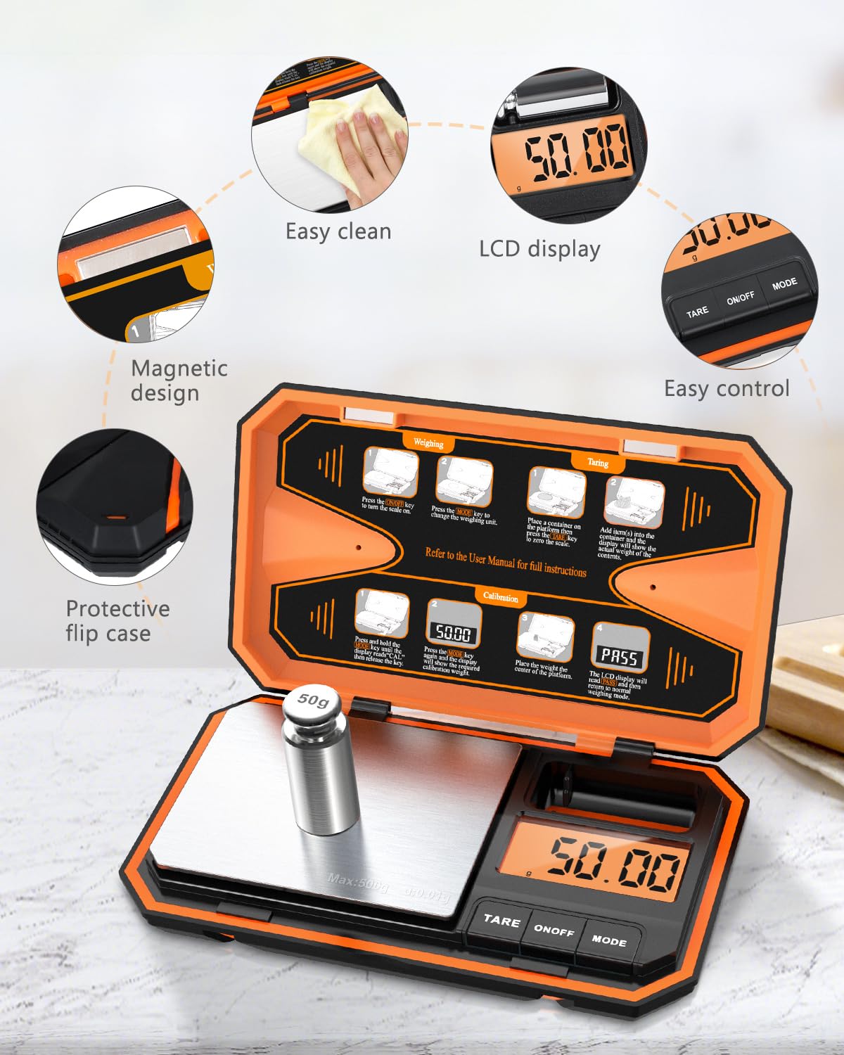 Detalle de ORIA KA146O – cyfrowa waga precyzyjna 500 g/0,01 g z podświetlanym LCD
