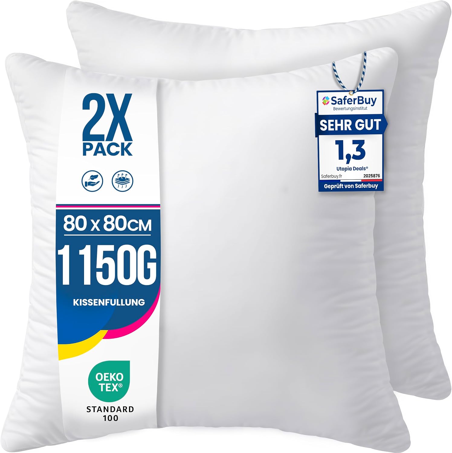 Detalle de Utopia Bedding Kissenfüllung 2er Set 80 x 80