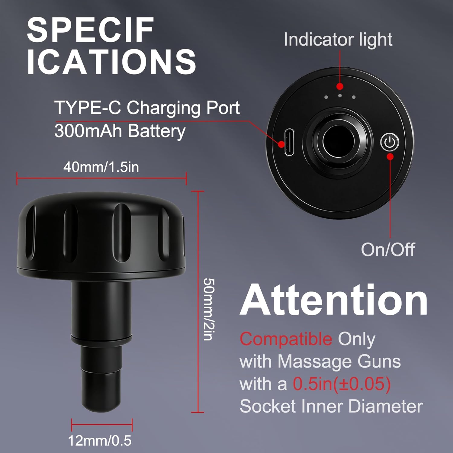 Detalle de LEERCON Heating Head for Small Massage Gun (3-Temp) — 12mm, 15-Min Auto-Off, USB-C Rechargeable