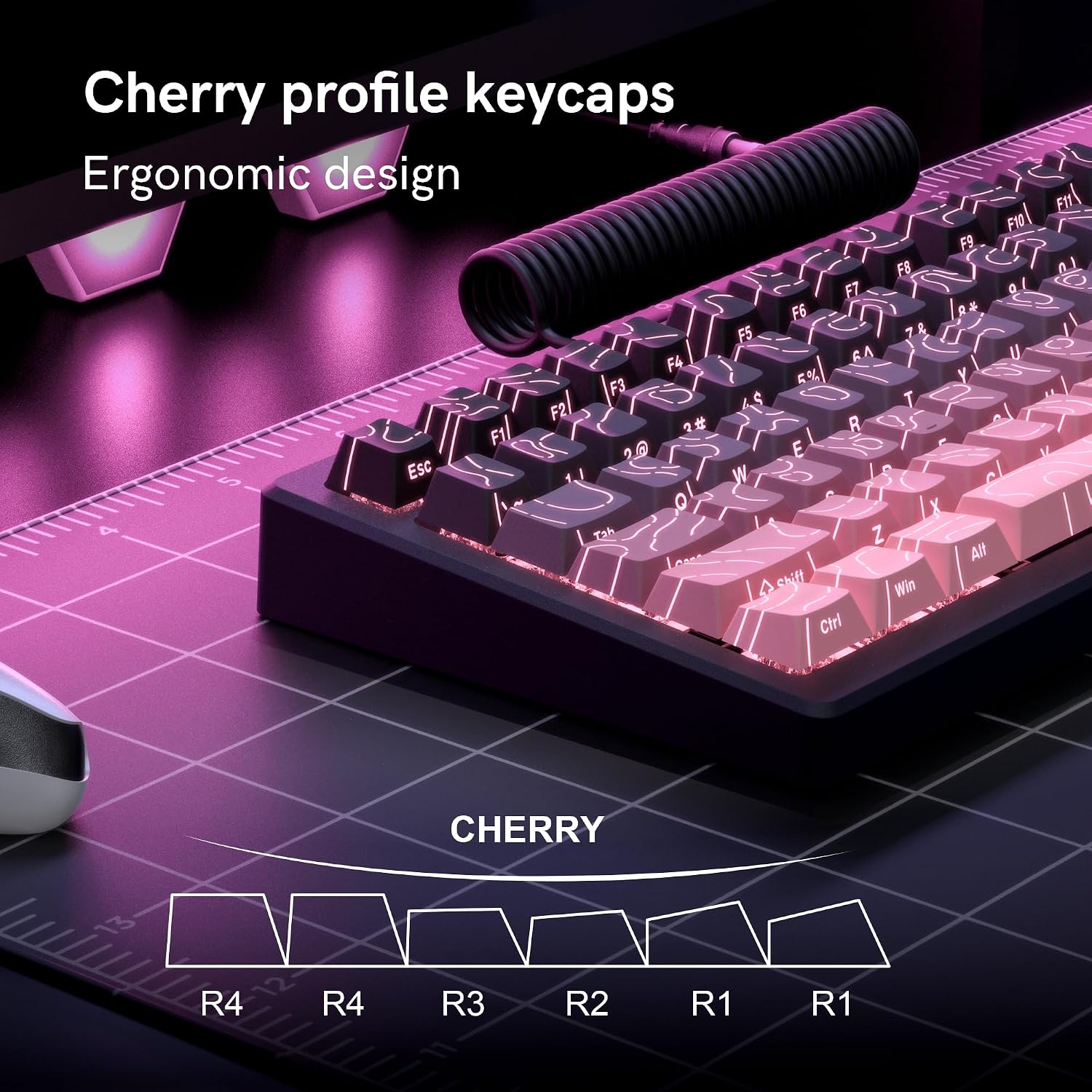 Detalle de dagaladoo Pink 134-Key PBT Keycaps, Topographic Side Print, Cherry Profile