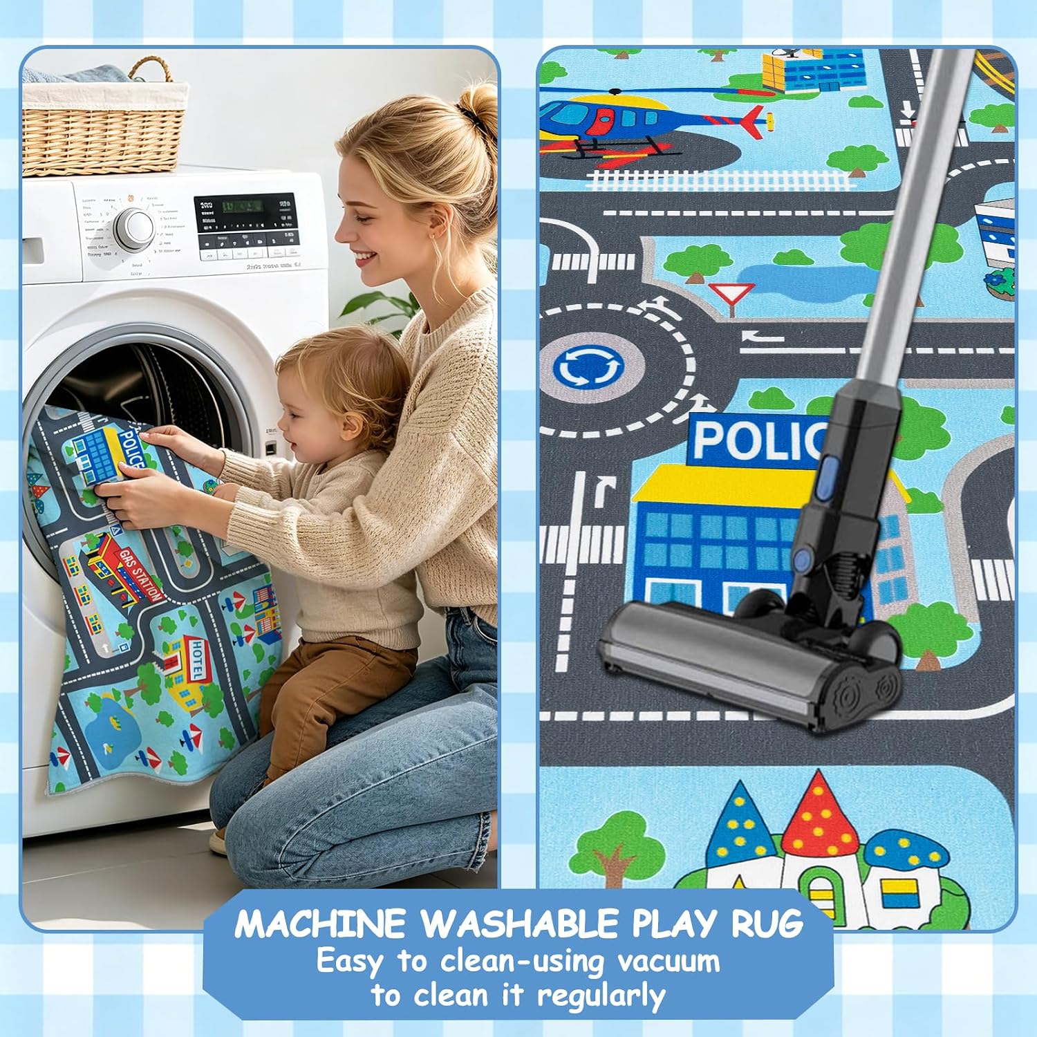 Thumbnail 6 de Capslpad Kids Play Rug Town City Road Car Mat 100x160cm – Pastel Blue
