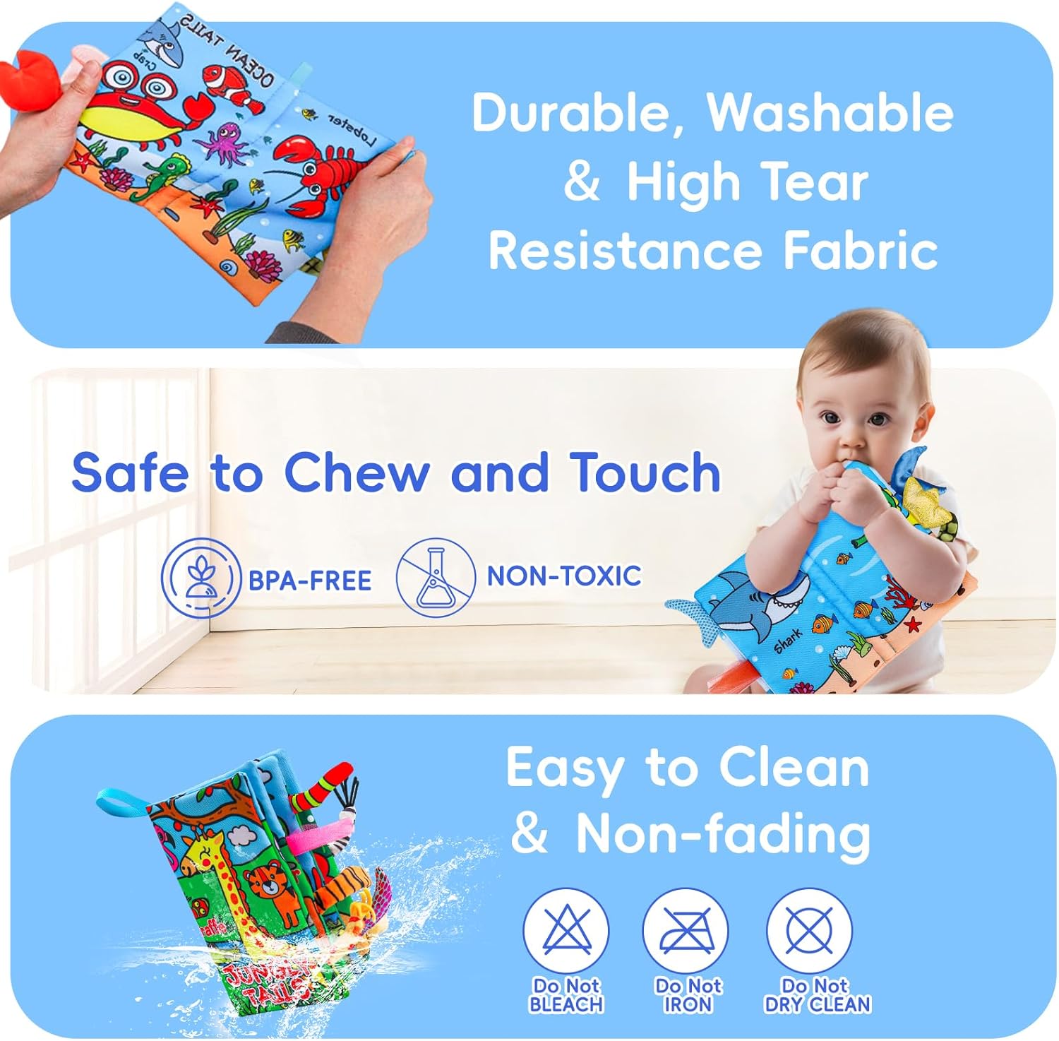 Thumbnail 4 de 2PCS Baby Sensory Books for Tummy Time (0–6 Months) — Crinkle & Touch-and-Feel Travel Soft Books