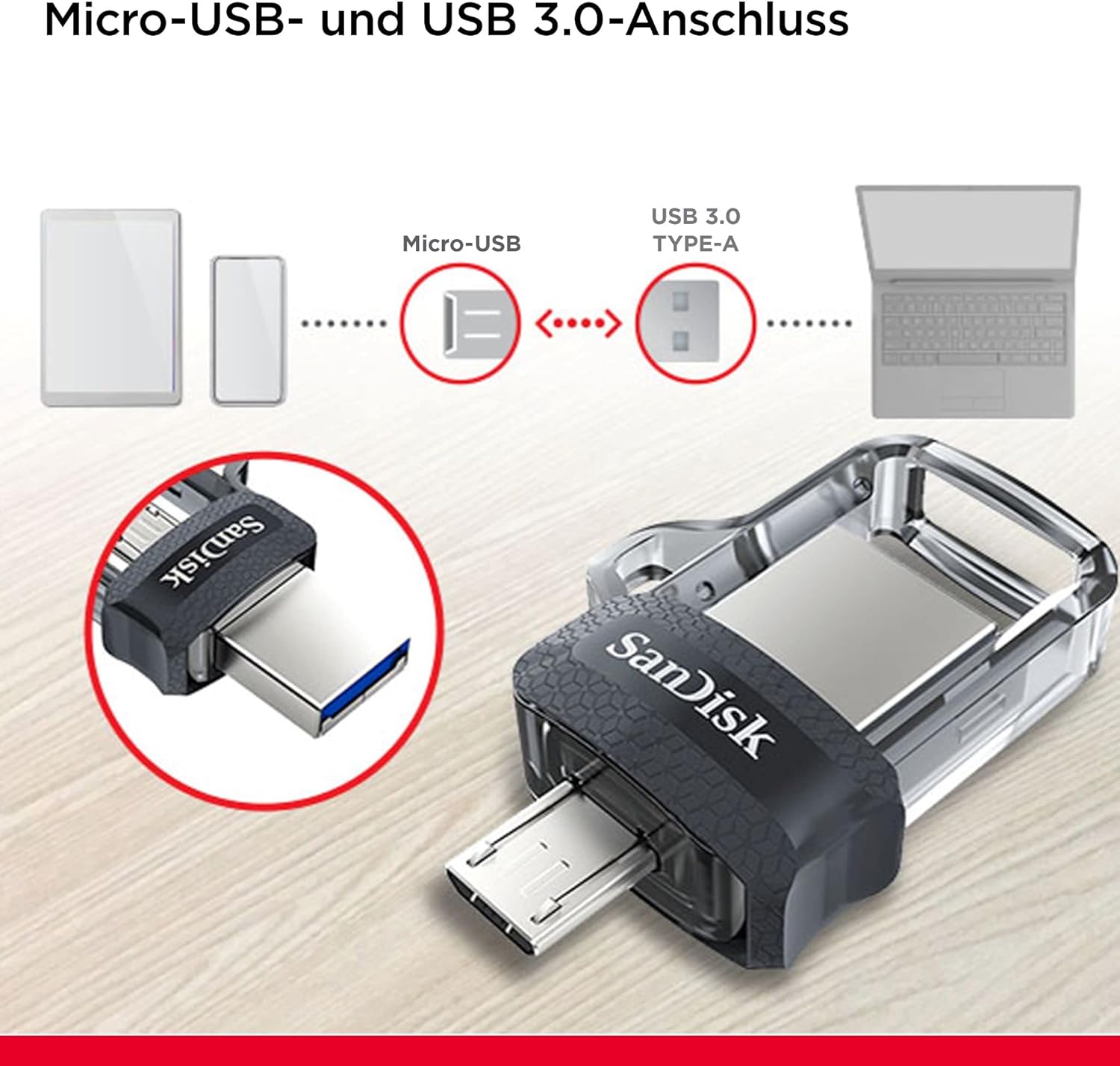 Thumbnail 5 de SanDisk Ultra Dual Drive m3.0 128 GB – USB 3.0 OTG-Stick mit Micro-USB & USB Type-A