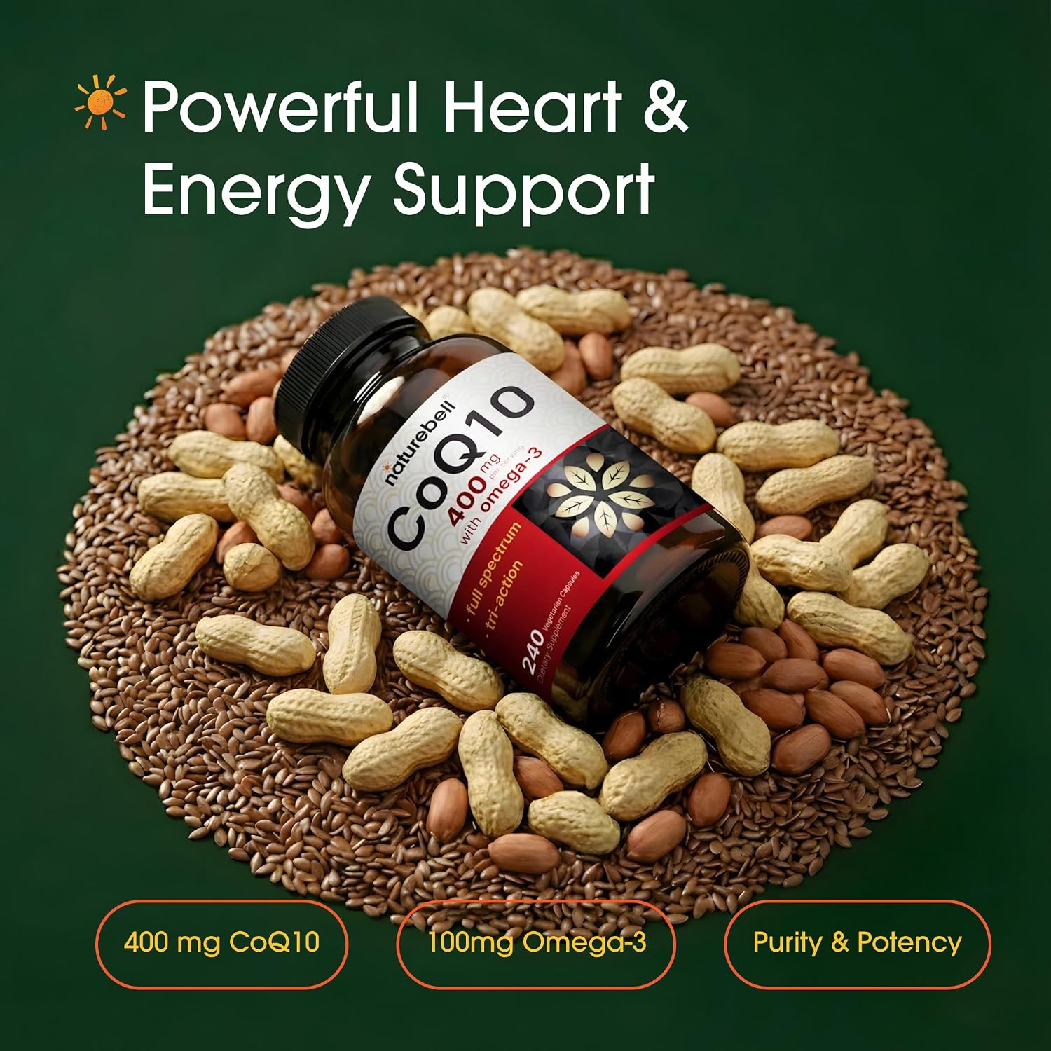 Detalle de NatureBell CQ200C CoQ10 400mg with Omega-3, 240 Vegetarian Capsules