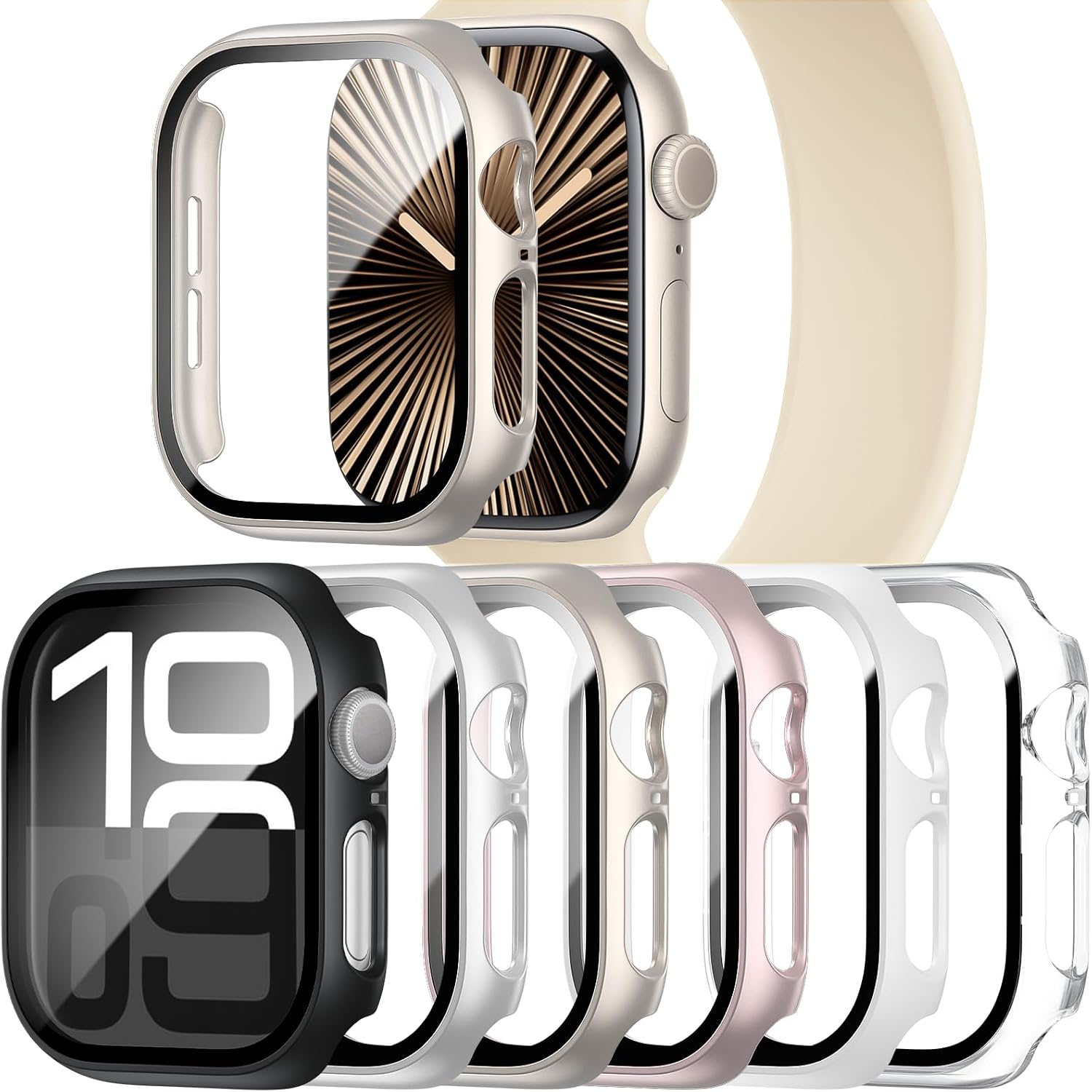 Detalle de 6 Pack Case with Apple Watch Screen Protector 40mm for Series 4/5/SE/6/SE3/SE2/SE, Hard PC Bumper with Anti-Fog HD Tempered Glass Face Cover