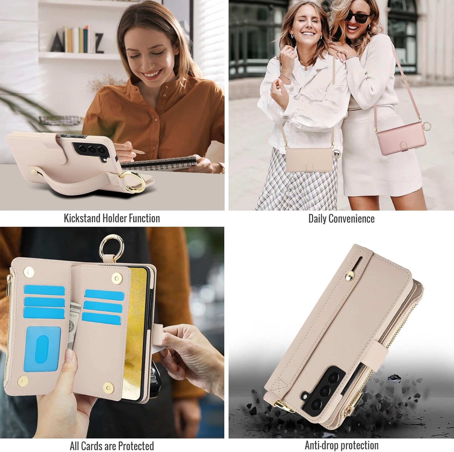 Thumbnail 4 de Asuwish Snap Wallet Case with Crossbody Strap and Tempered Glass for Samsung Galaxy S22 Plus 5G