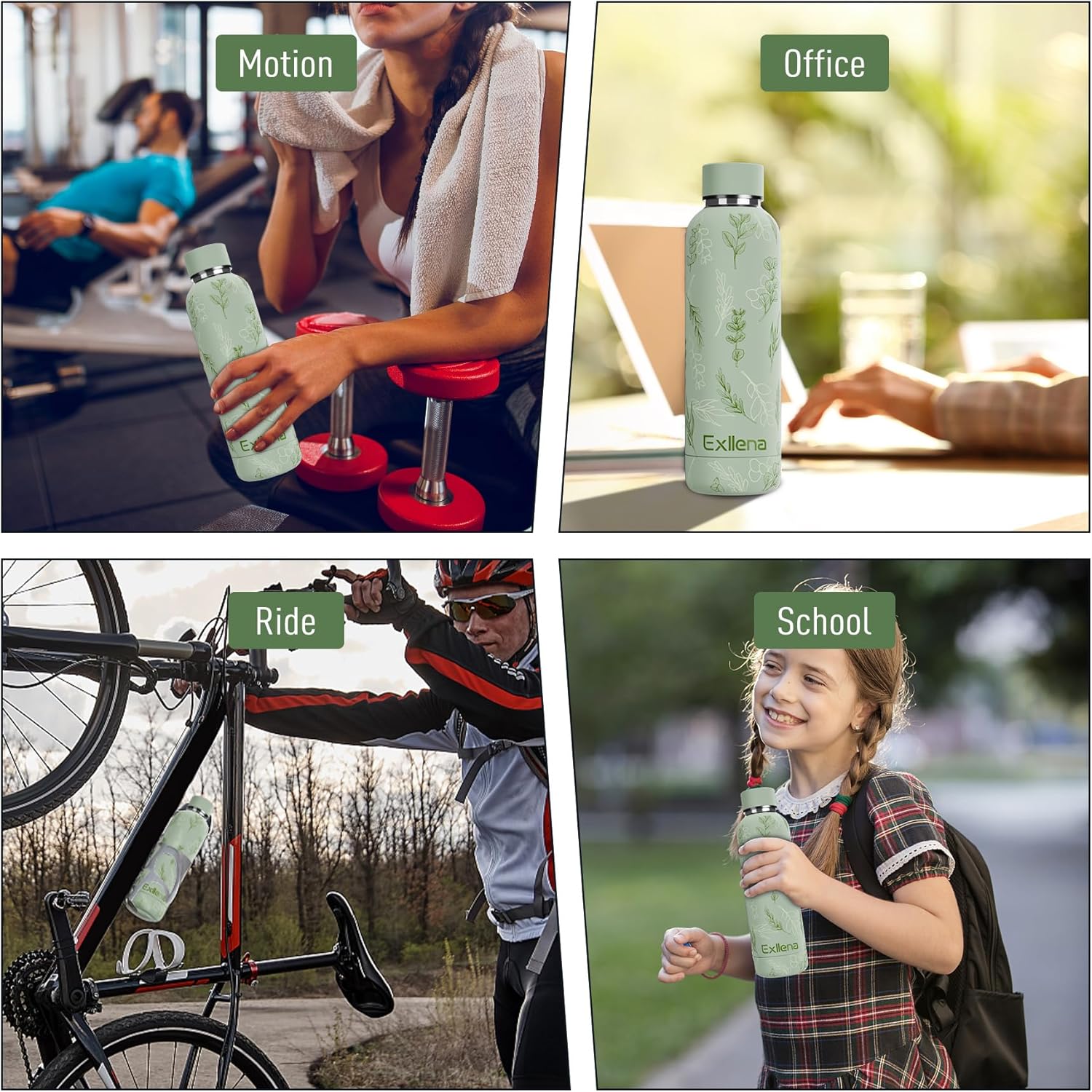 Thumbnail 5 de Exllena Insulated Water Bottle 500ml with Clip (Double Wall Vacuum Flask) – Floral