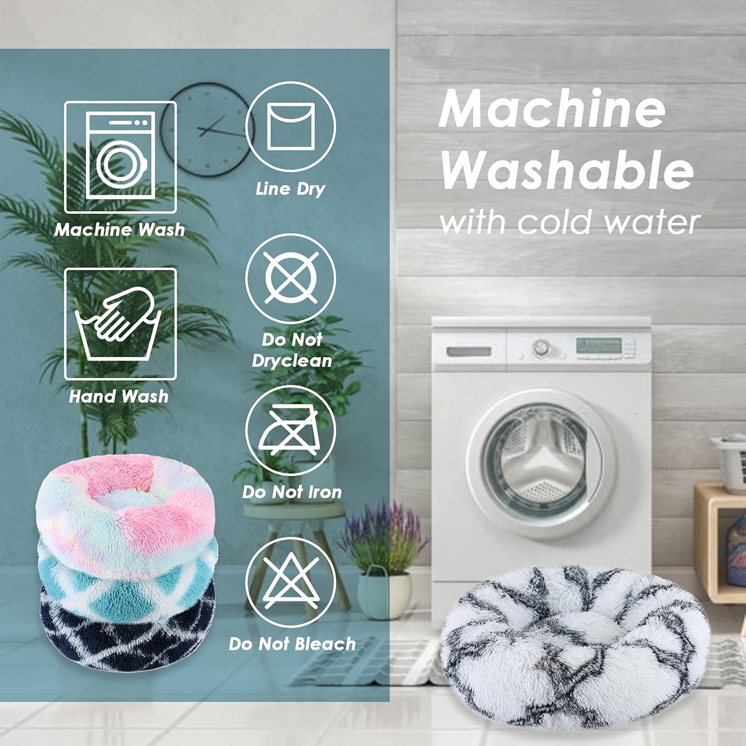 Thumbnail 5 de Jiuzcare 50cm Calming Donut Pet Bed (4cm long plush) for Small Dogs & Cats, Black