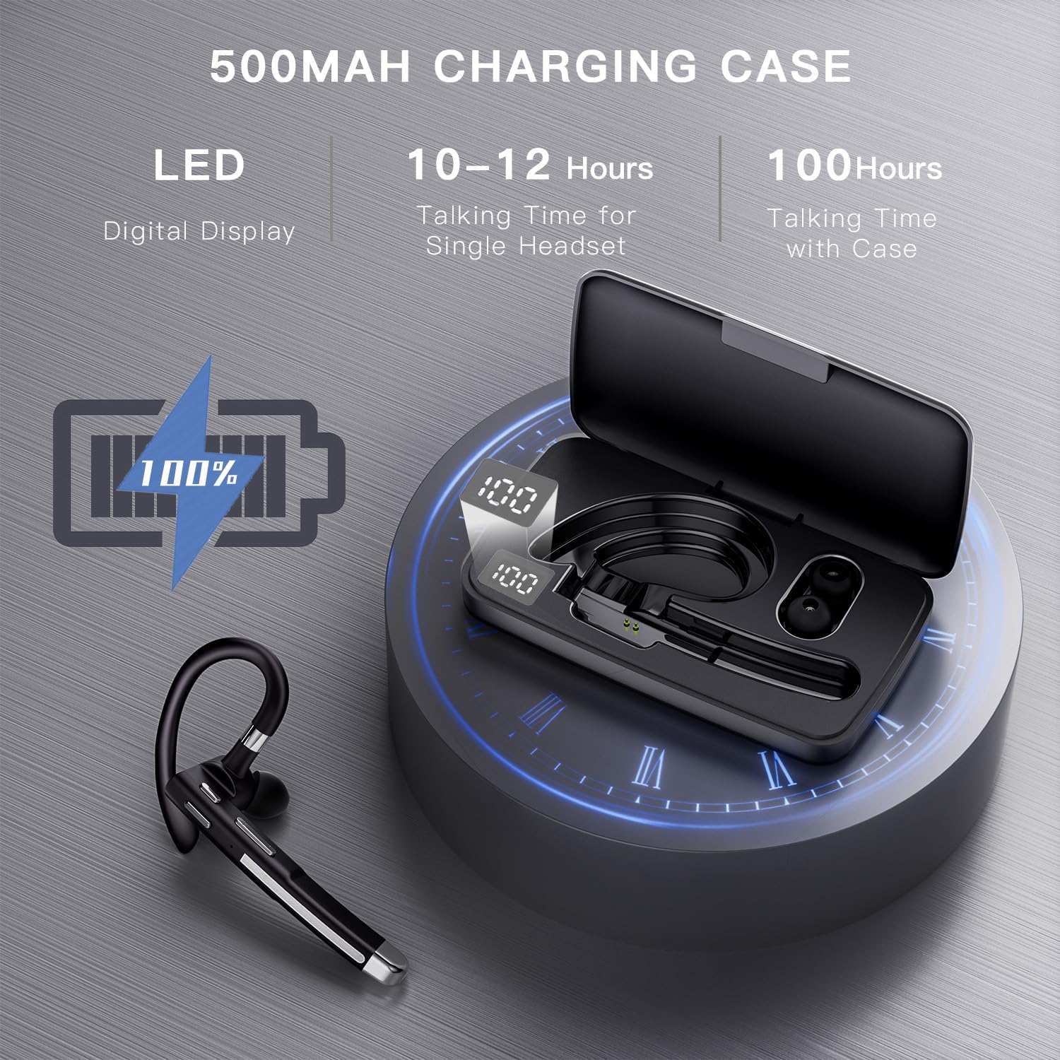 Detalle 2 de Bluetooth Headset V6.1: All‑Day One‑Ear Wireless Headset with CVC8.0 Noise Cancellation