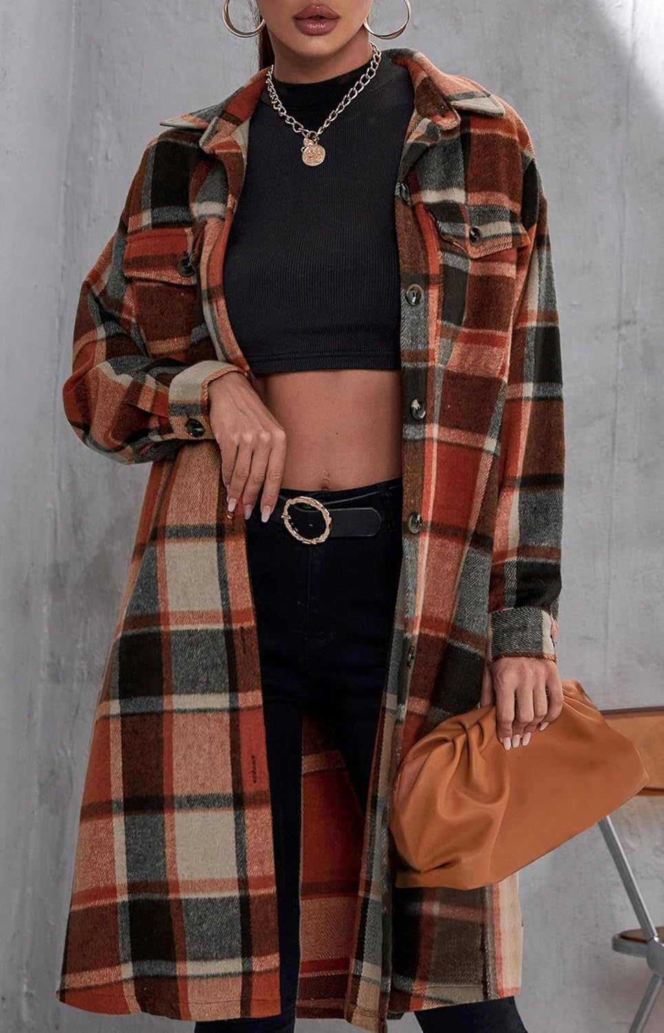 Thumbnail 3 de Jhsnjnr Damen Flanell-Karo Jacke Oversize Langarm mit Revers und Knopfverschluss