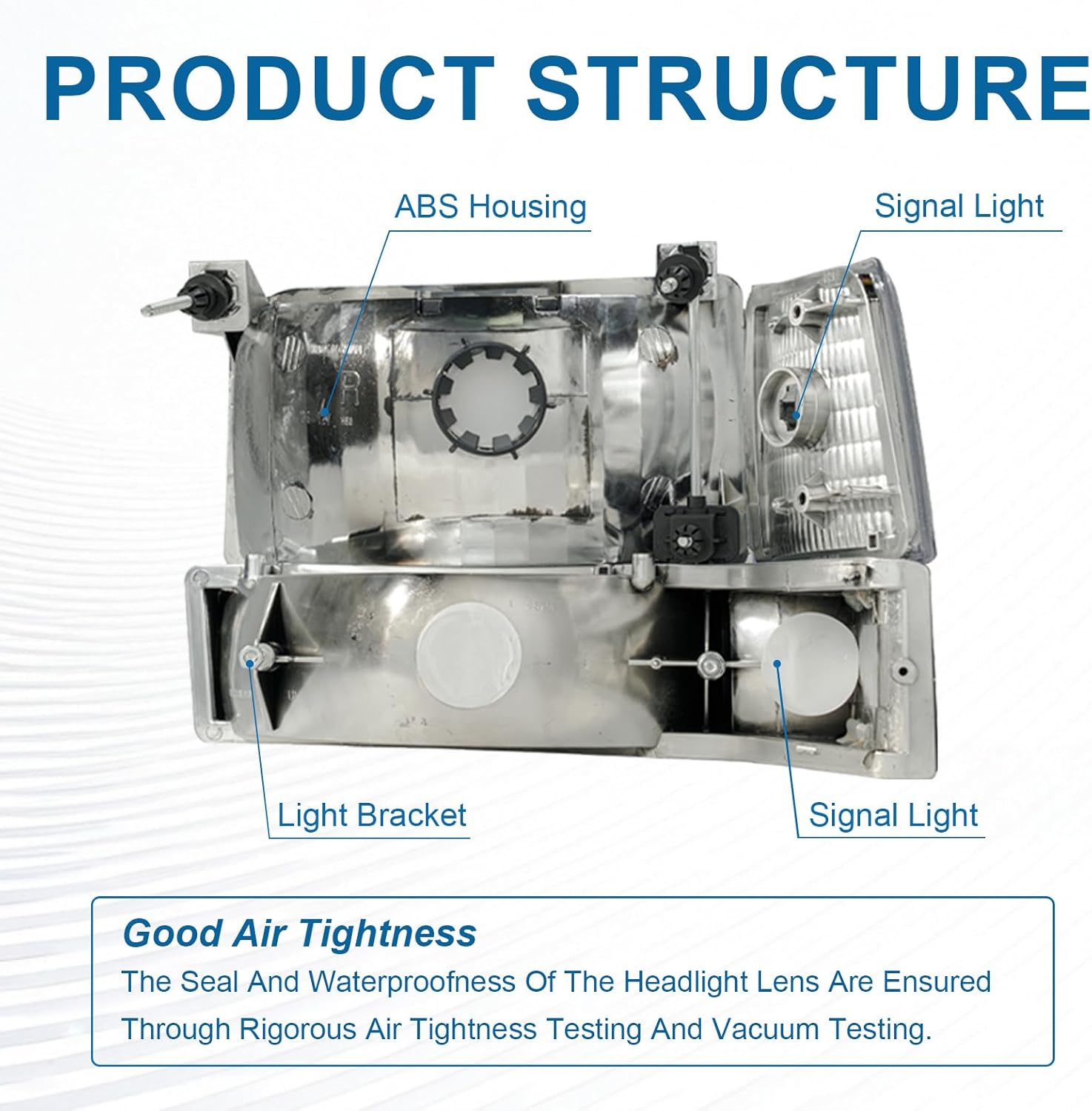 Thumbnail 3 de Fullux Headlights for 92-96 Ford F-Series & Bronco (Chrome Housing, Amber Reflector) — Replacement Assembly