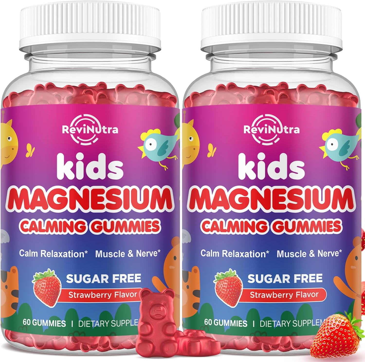 Detalle de ReviNutra Magnesium Gummies for Kids, Strawberry, Sugar-Free, 2-Pack