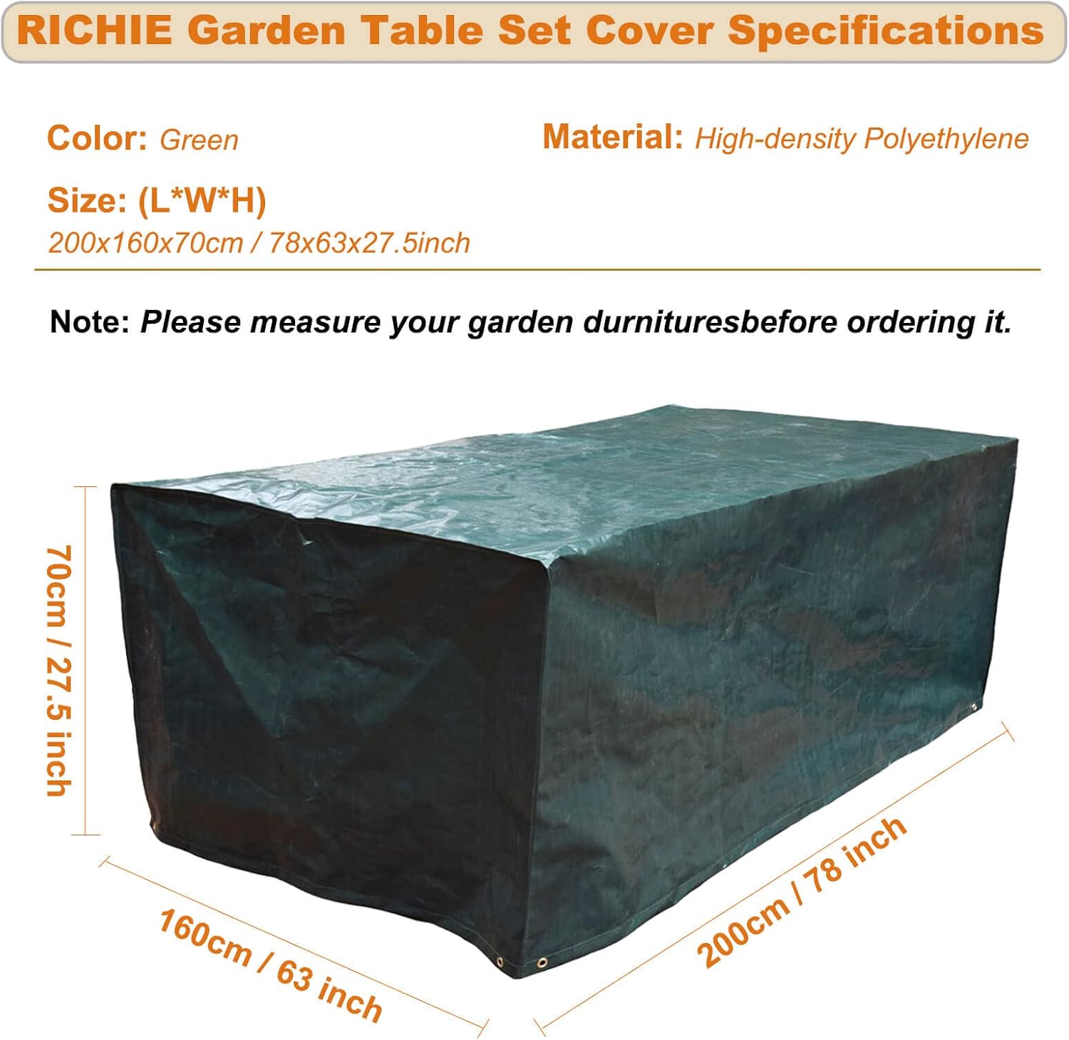 Thumbnail 1 de RICHIE Garden Furniture Cover (Waterproof & Windproof) – 200x160x70cm Patio Set Cover, Green