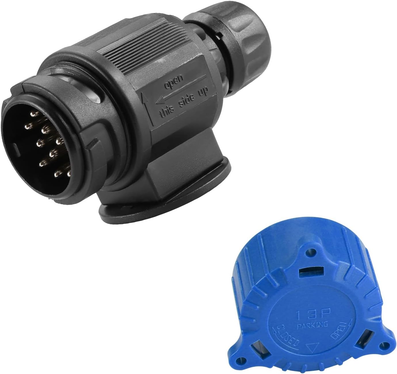 ETUKER 13-poliger Anhängerstecker mit Parkschutzabdeckung (12-V, 13-polig) für Anhänger, Wohnmobil & Co.