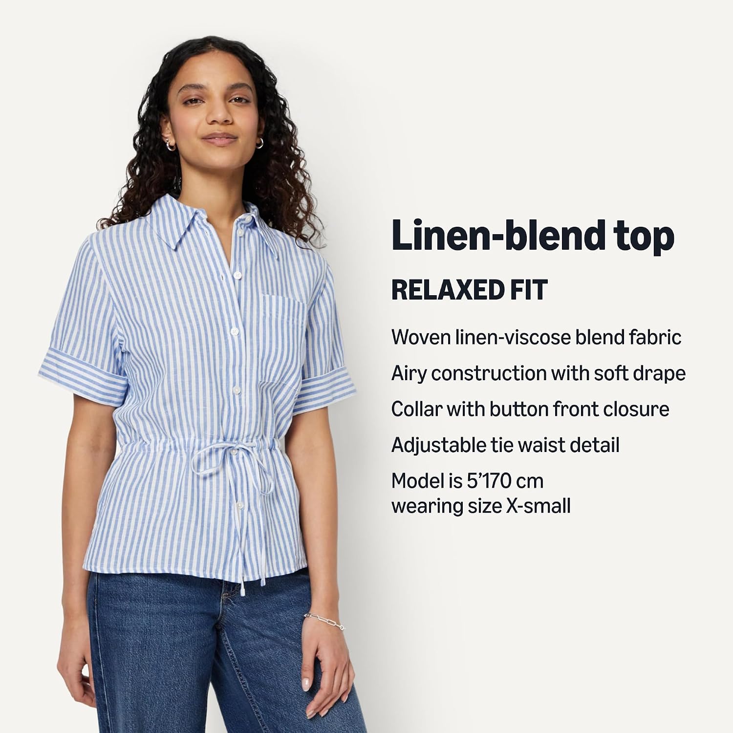 Thumbnail 3 de Amazon Essentials Women's Relaxed-Fit Linen Blend Wide-Sleeve Shirt with Adjustable Waist