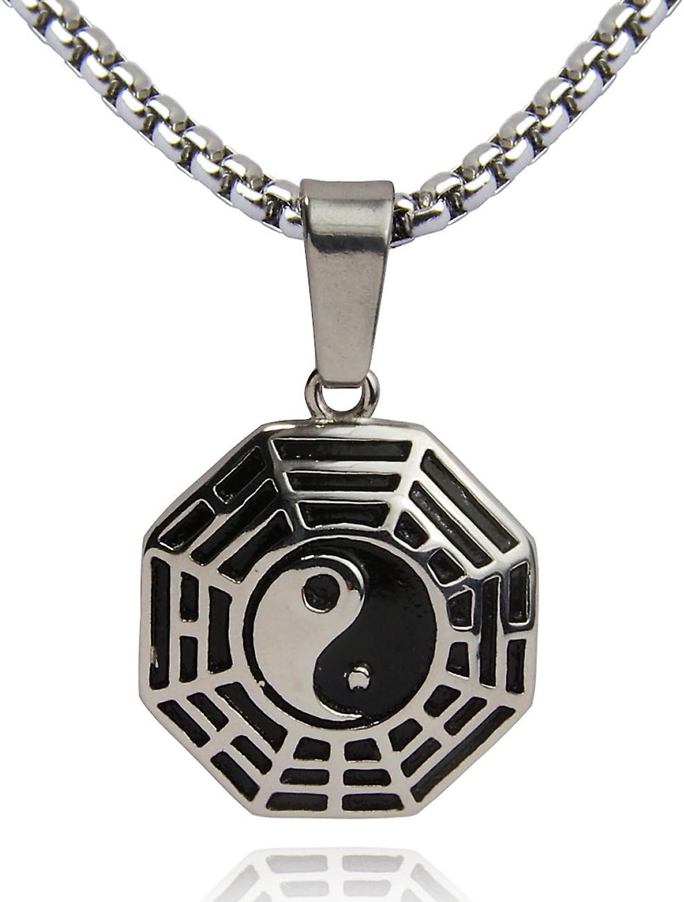 Detalle de DonDon Collana Uomo Yin Yang in Acciaio Inox – 52 cm con Ciondolo 2,5 x 2,5 cm e Astuccio