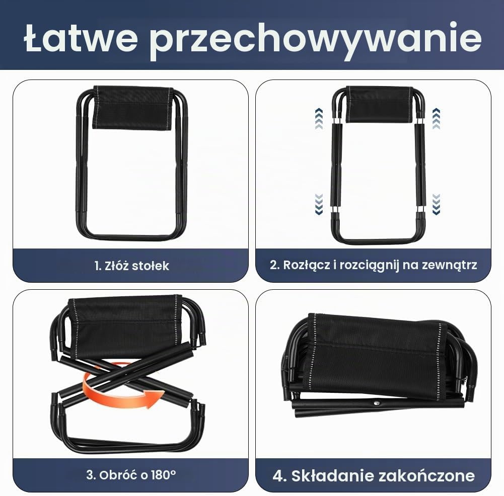 Detalle de OFFCUP V9-BK-ZDYD-FBA – czarny składany stołek kempingowy z torbą