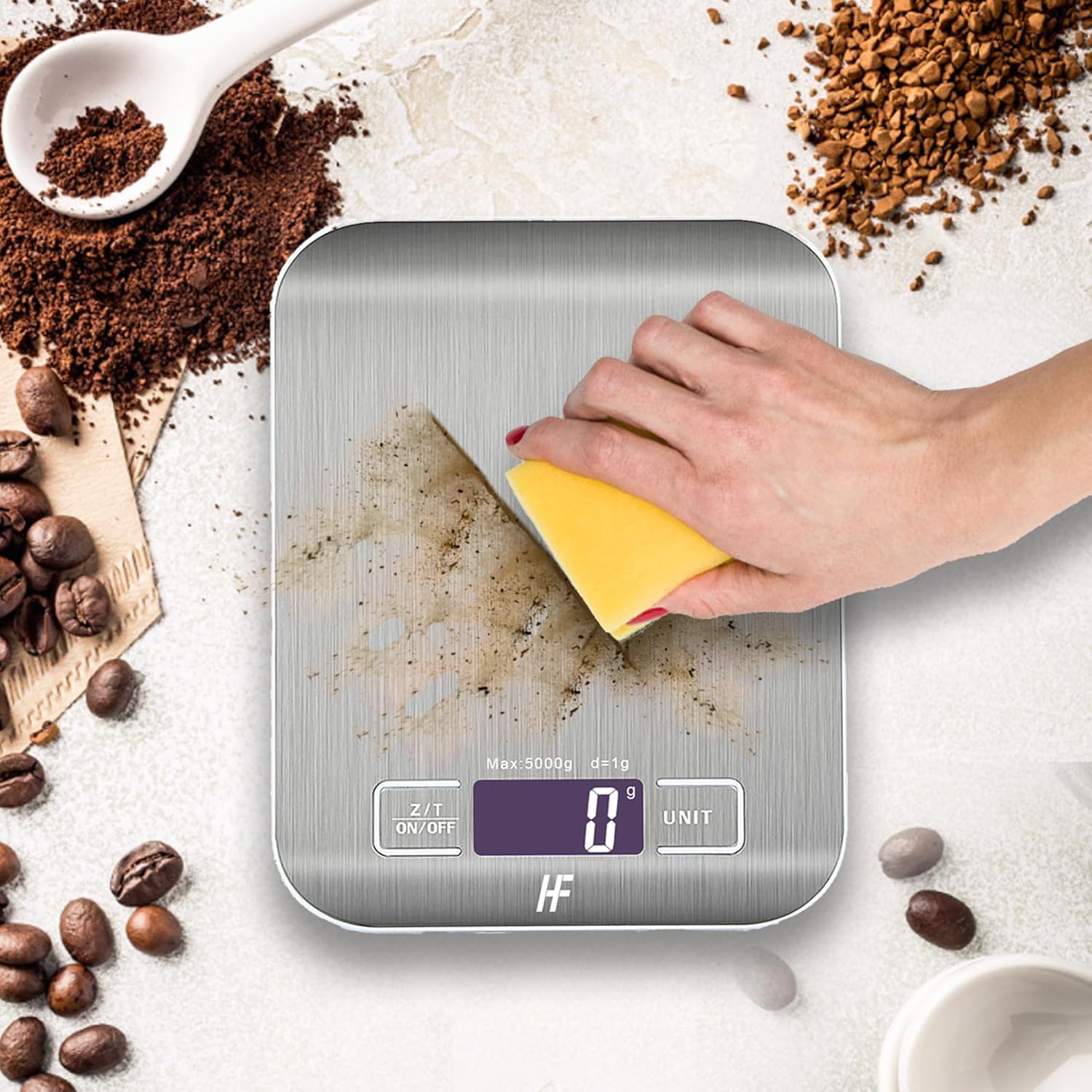 Detalle de HomeFashion Digitale Küchenwaage bis 5 kg mit 1 g Schritt – Edelstahlplattform & LED-Display