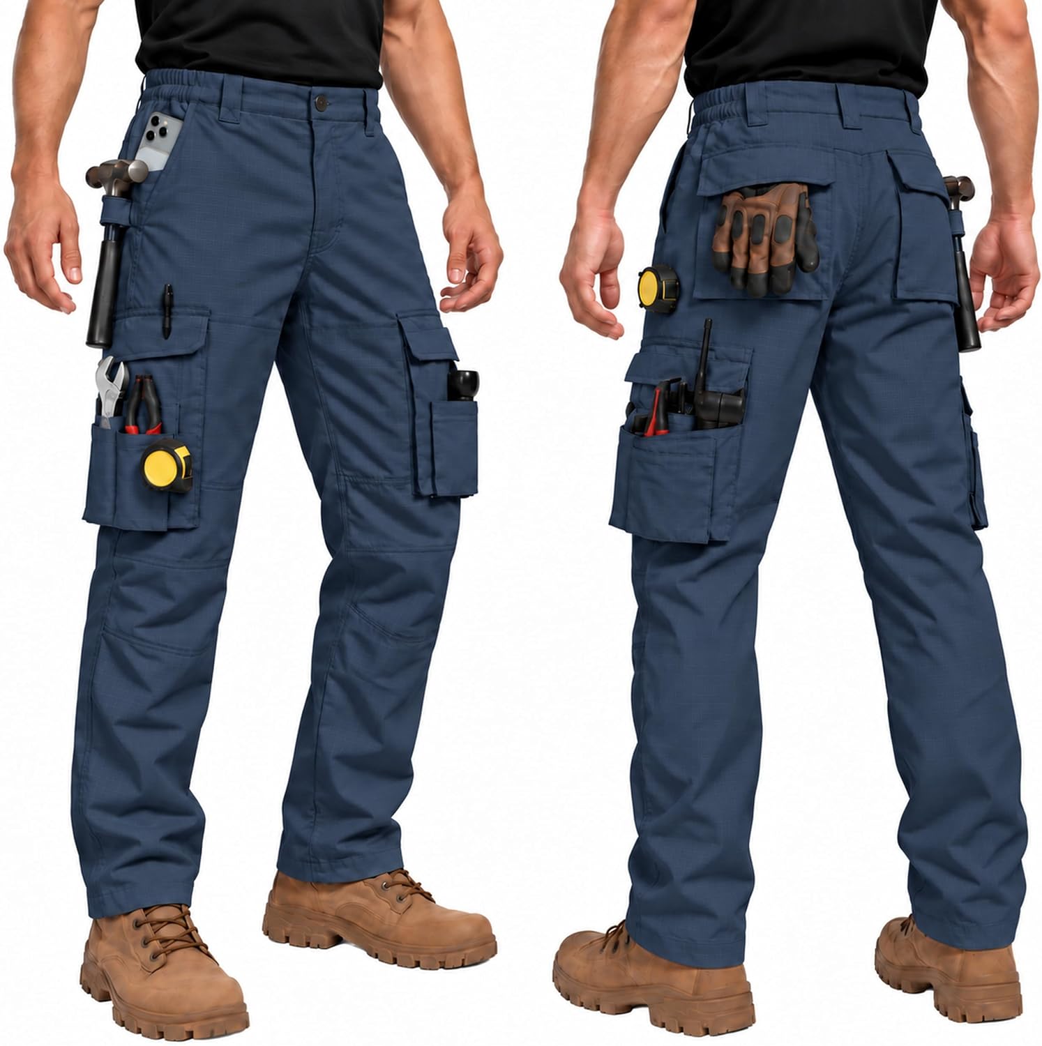 Detalle de ZITY Men's Work Pants, 10-Pocket Water-Resistant Ripstop Cargo Pants